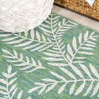 Jonathan Y Smb119G-5Sq Nevis Palm Frond Indoor Outdoor Area Rug, Coastal Casual Country & Floral Easy Cleaning,Bedroom,Kitchen,Backyard,Patio,Non Shedding, Cream/Green, 5' Square