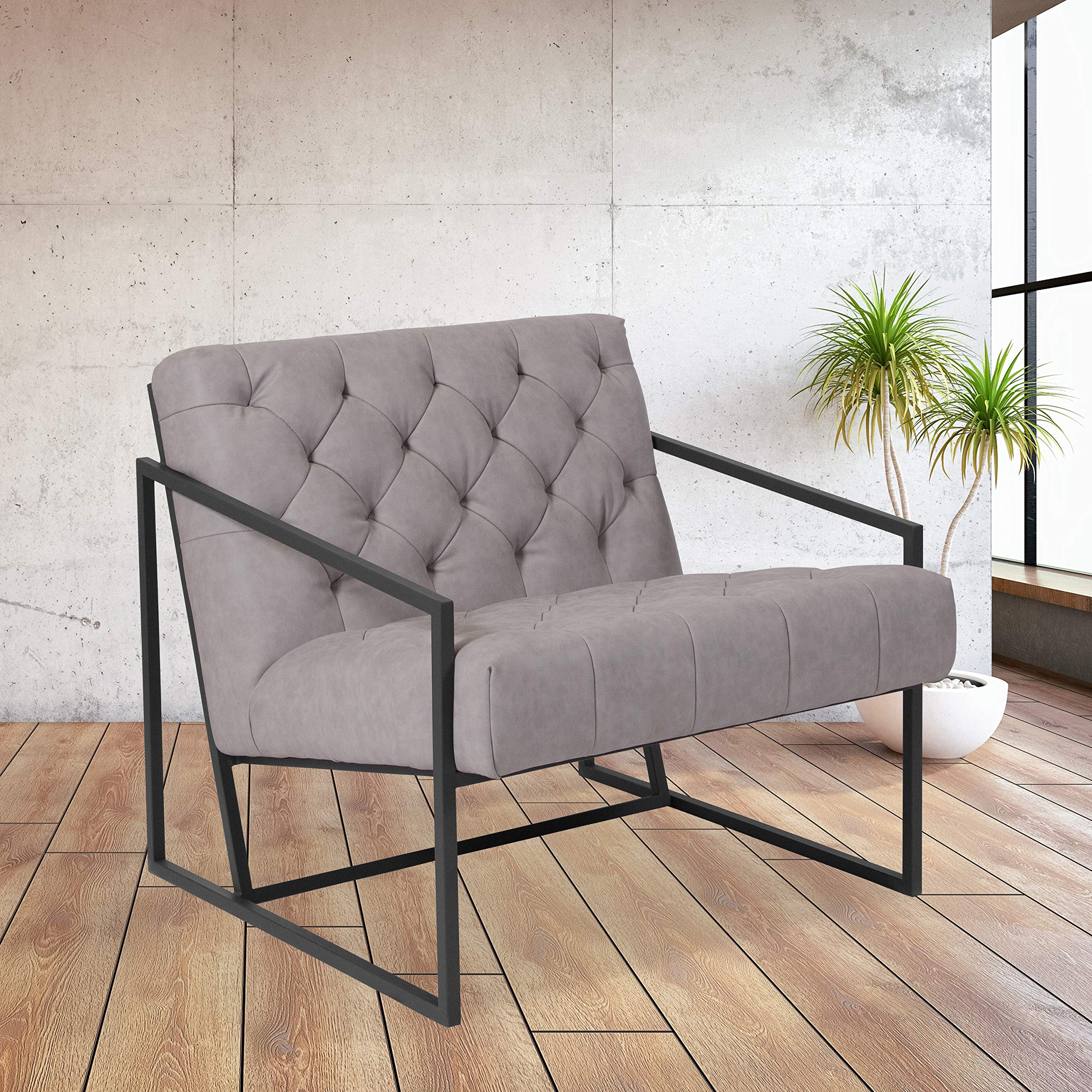 Flash Furniture Hercules Madison Series Retro Light Gray Leathersoft Tufted Lounge Chair