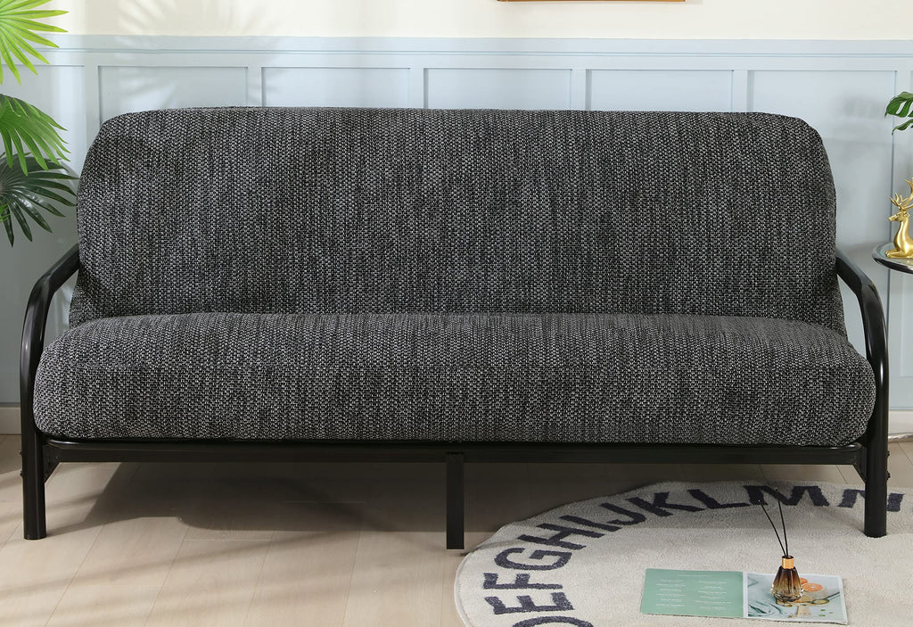 Octorose Full Size 3 Side Zipper Premium Upholstery Basketweave Thick Linen Grey/Black Mixed Futon Cover Slipcover Sofa Day Bed