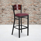 Flash Furniture HERCULES Series Black 4 Square Back Metal Restaurant Barstool - Mahogany Wood Back, Burgundy Vinyl Seat