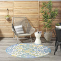 Nourison Aloha Indoor/Outdoor Ivory Blue 4' X Round Area Rug, Transitional, French Country, Easy Cleaning, Non Shedding, Bed Roo