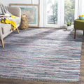 SAFAVIEH Rag Rug Collection 4 Square Aqua / Multi RAR121K Handmade Boho Stripe Cotton Area Rug