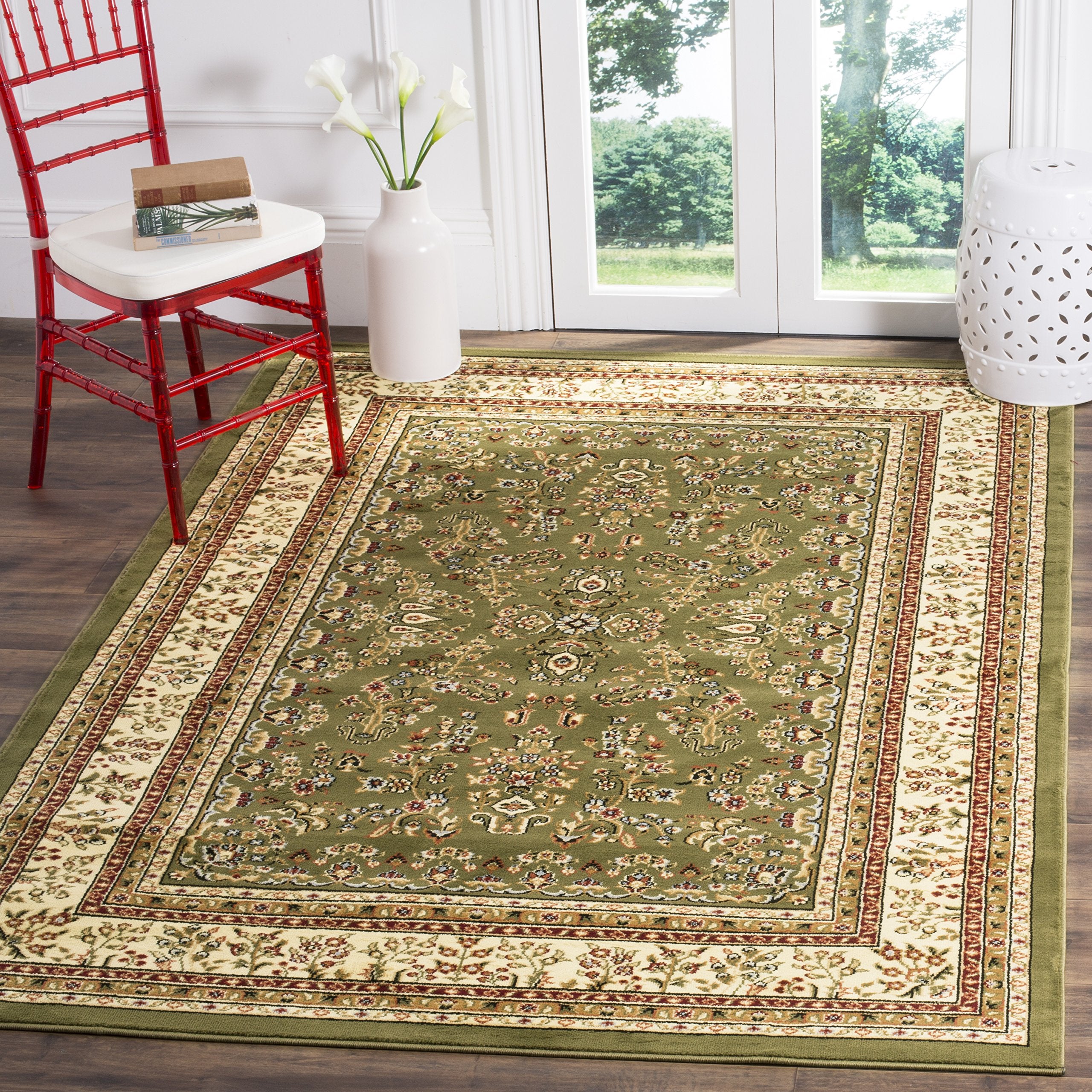 SAFAVIEH Lyndhurst Collection Area Rug - 8 x 11, Sage & Ivory, Traditional Oriental Design, Non-Shedding & Easy Care, Ideal fo