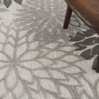 Nourison Aloha Indoor/Outdoor Floral Silver Grey 5'3' X Round Area Rug, (5' Round)
