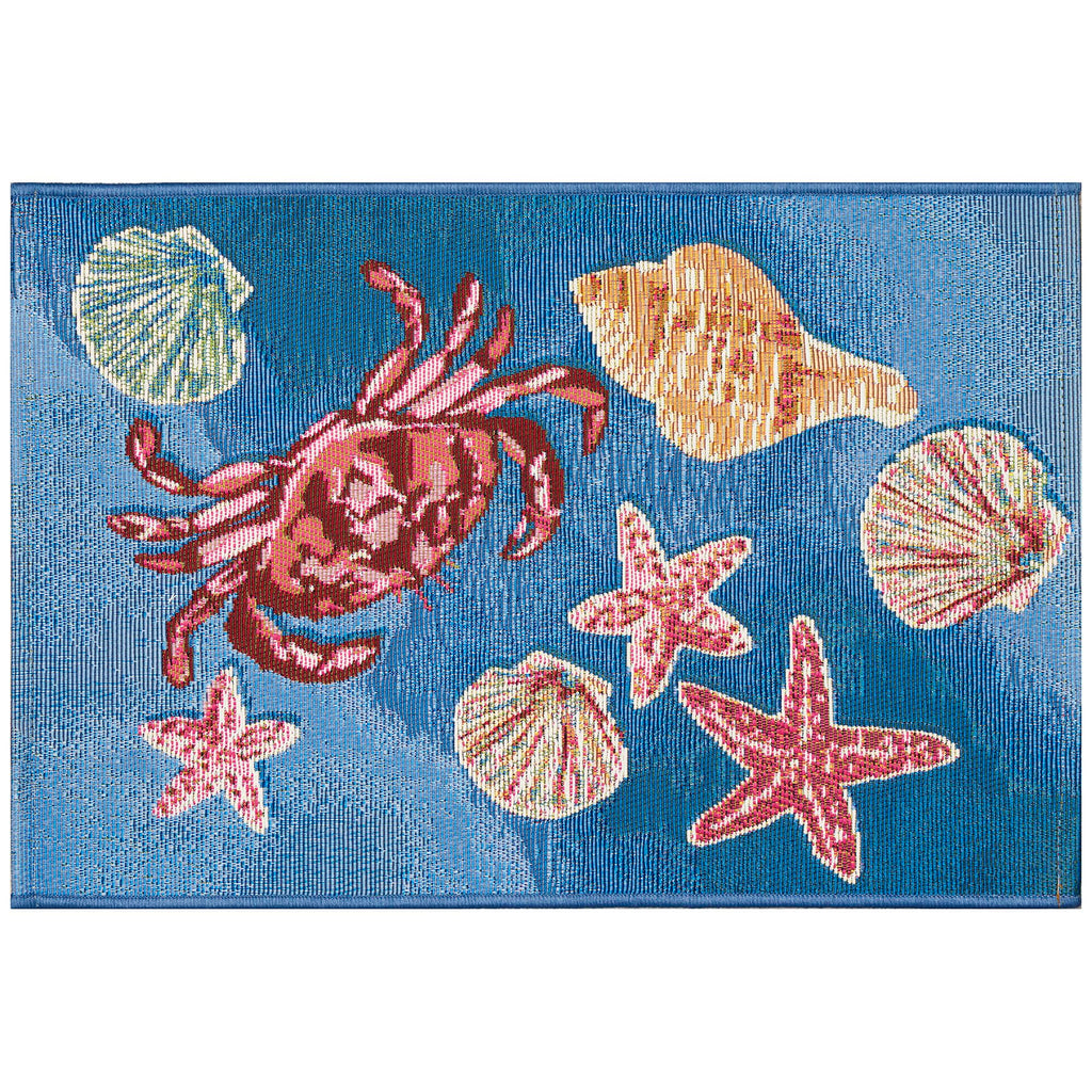 Liora Manne Esencia Machine Washable Non-Slip Low Profile Indoor/Outdoor Mat-Transitional, Coastal, Seashell, Whimsical, Shell We Dance Aqua 2' X 2'10'
