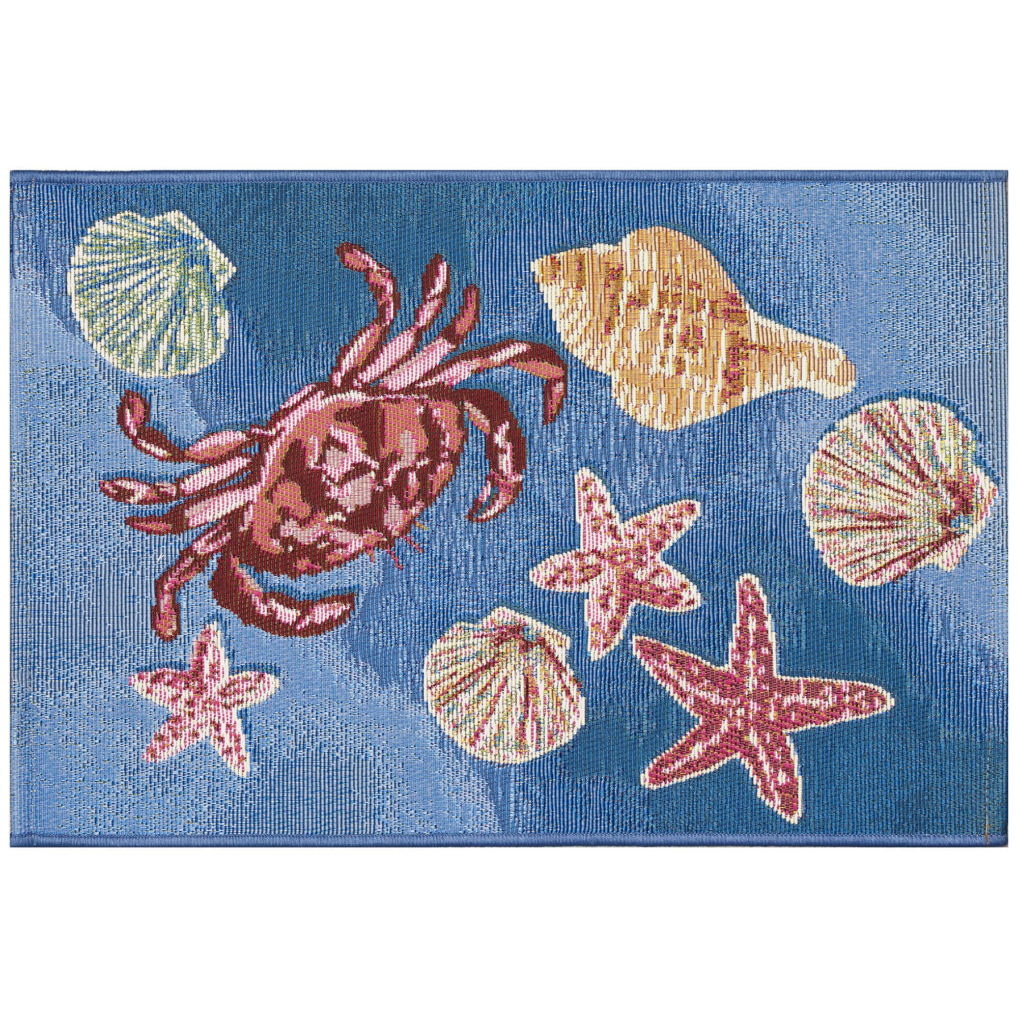 Liora Manne Esencia Machine Washable Non-Slip Low Profile Indoor/Outdoor Mat-Transitional, Coastal, Seashell, Whimsical, Shell We Dance Aqua 2' X 2'10'