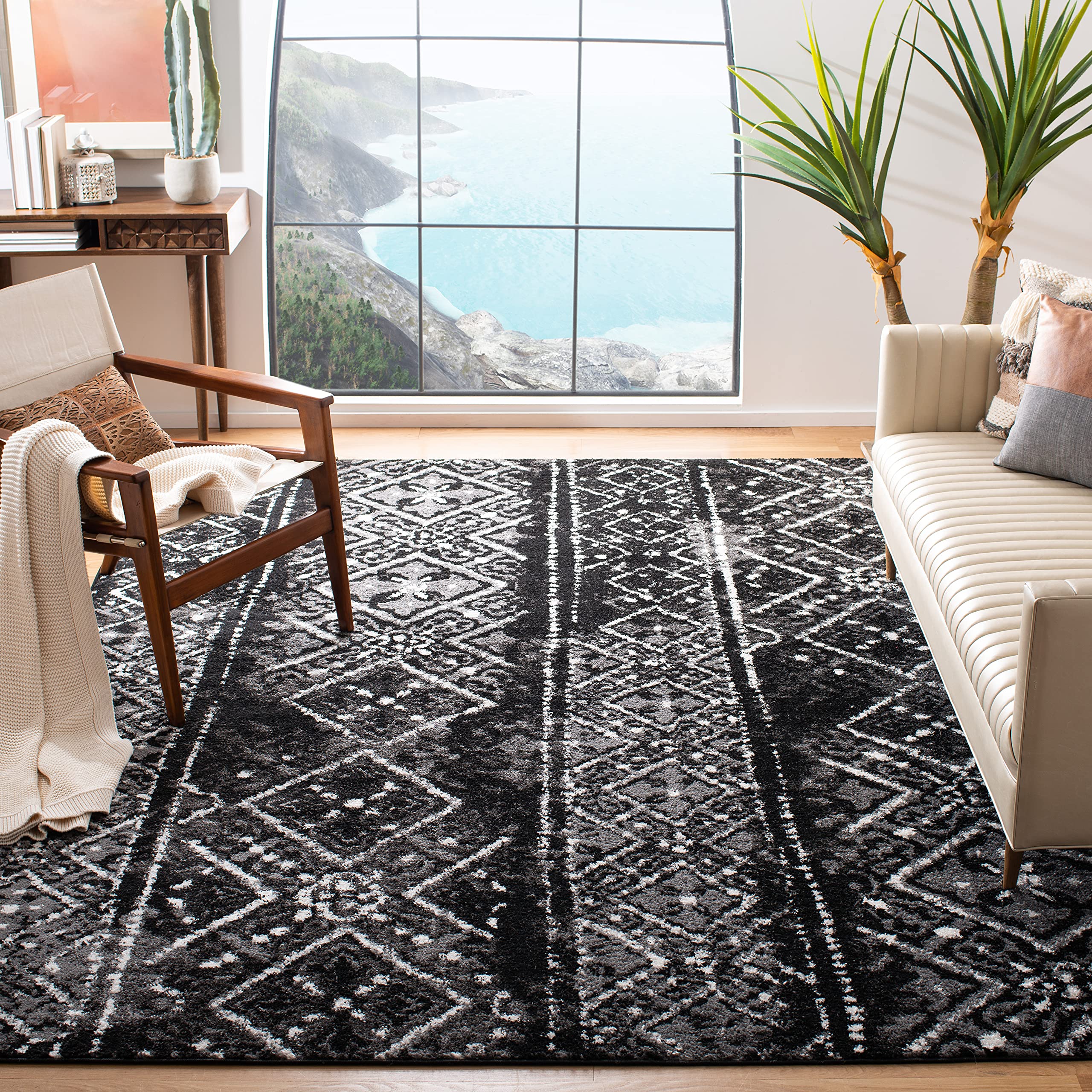 SAFAVIEH Adirondack Collection Area Rug - 8 x 10, Black & Silver, Moroccan Boho Distressed Design, Non-Shedding & Easy Care, I