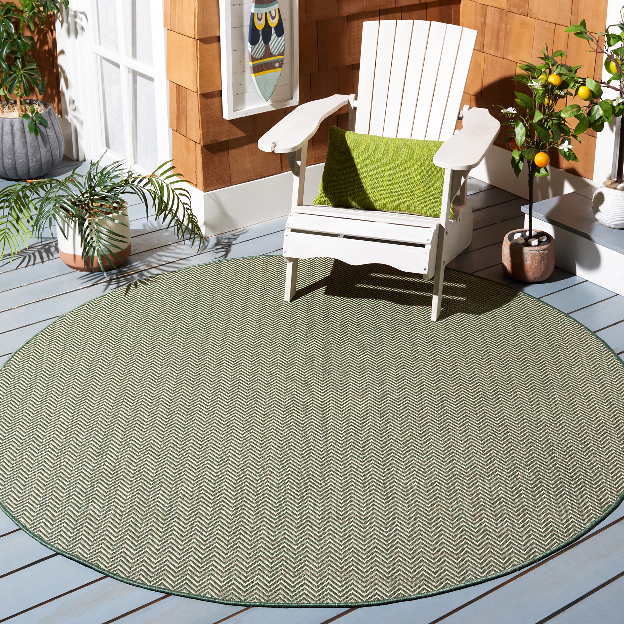 Safavieh Courtyard Collection 6'7' Round Dark Green/Beige Cy8022 Solid Indoor/ Outside Waterproof Easy Cleansingpatio Backyard