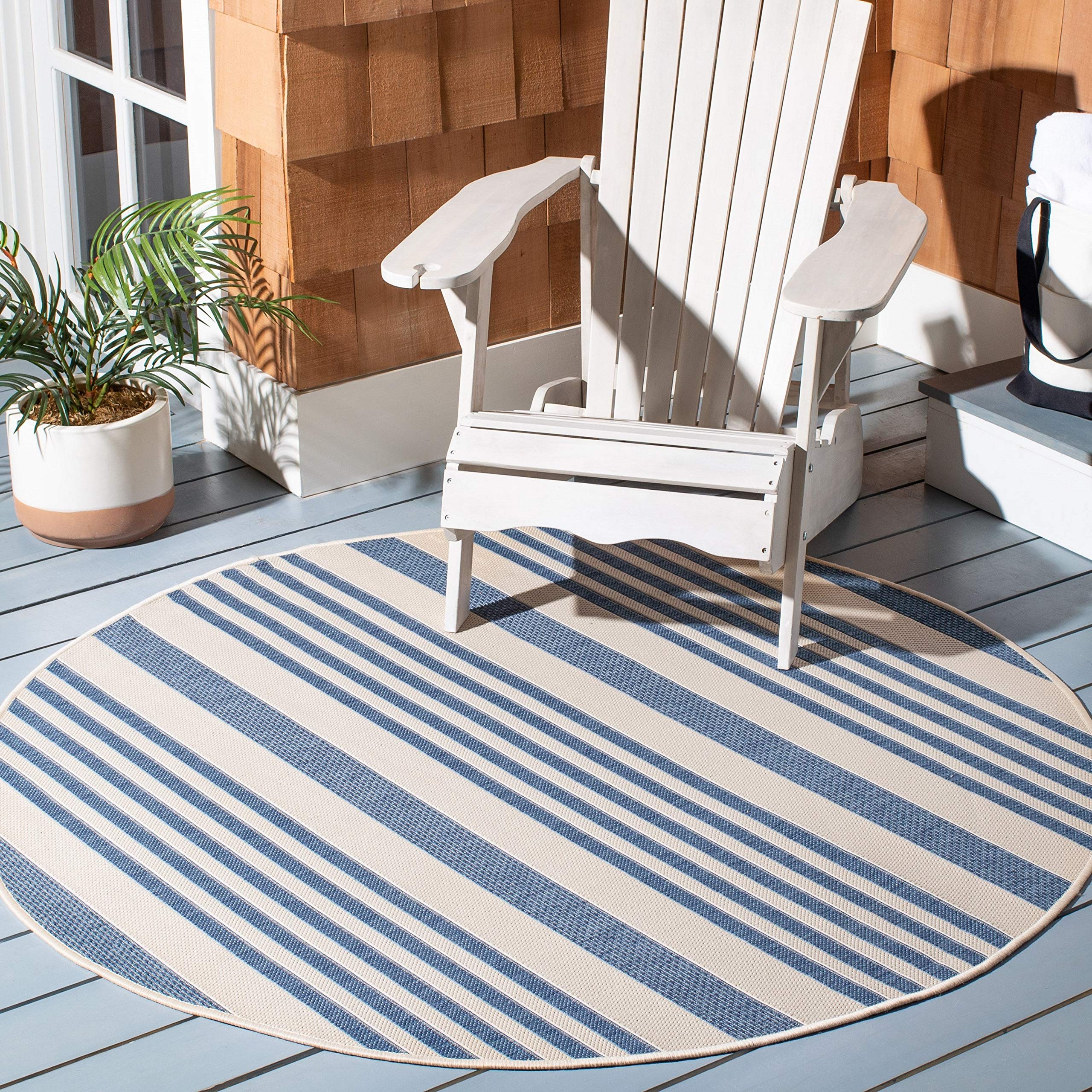 Safavieh Courtyard Collection 6'7'' Square Beige/Sweet Pea Cy6062 Stripe Indoor/ Outside Waterproof Easy Cleansingpatio Backyard