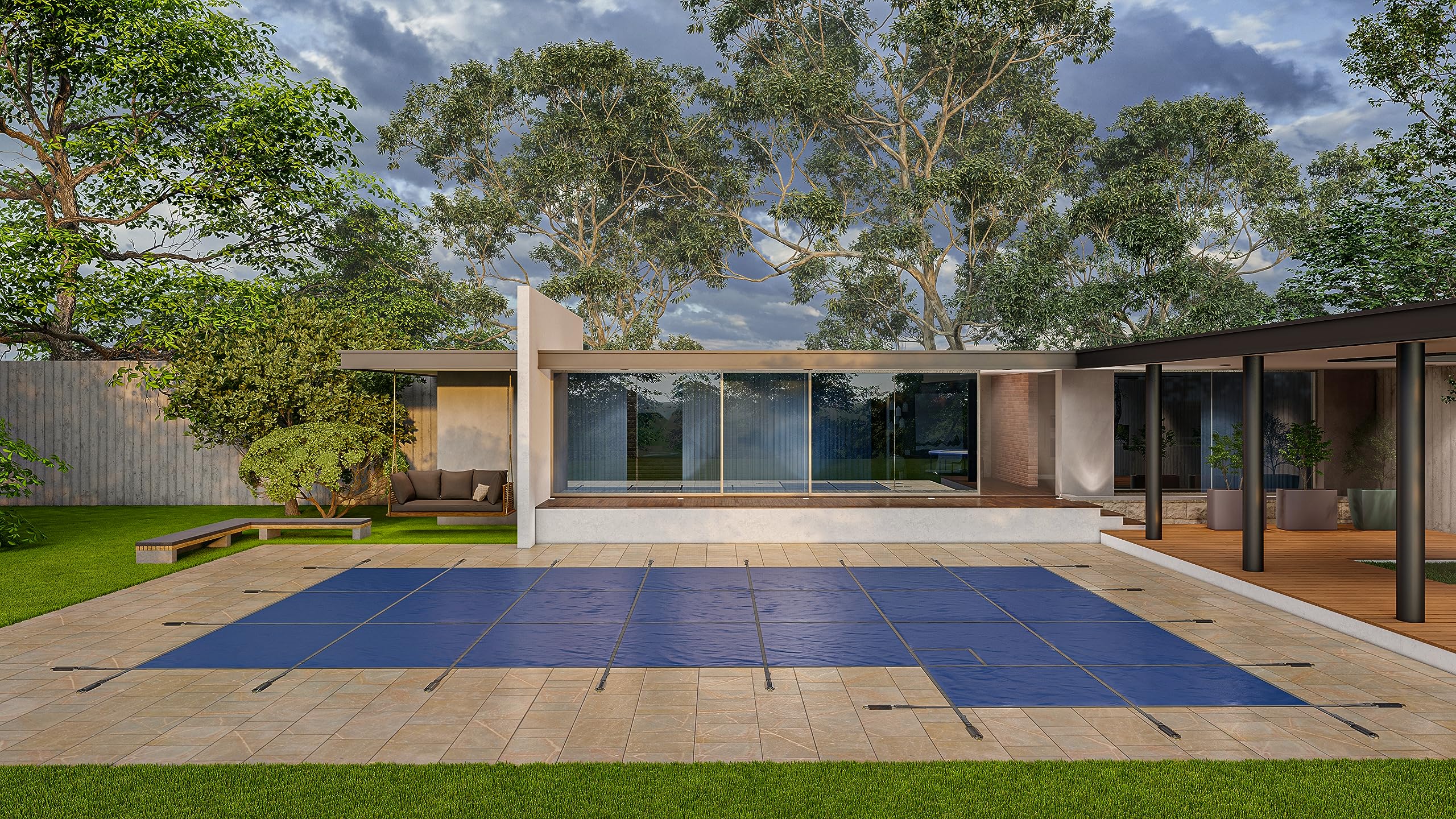 Waterwarden Inground Pool Safety Cover 18 X 36 With Right End Step, 15-Year Warranty, Ul Classified To Astm F1346, Triple Stitch