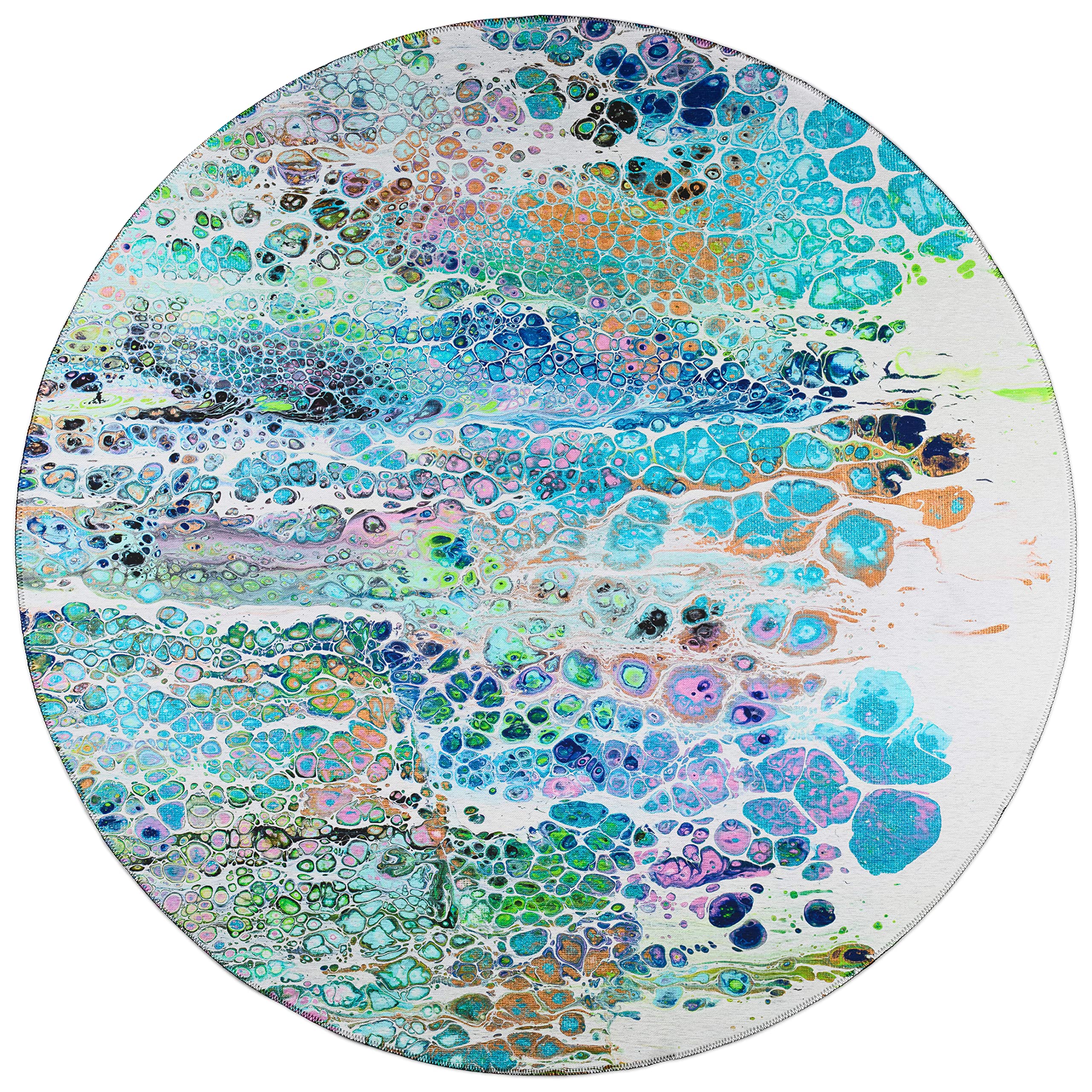 Addison Rugs Karina Akc50 Mermaid 8' X 8' Indoor Outdoor Round Rug, Easy Clean, Machine Washable, Non Shedding, Bedroom, Entry, Living Room, Dining Room, Kitchen, Patio Rug