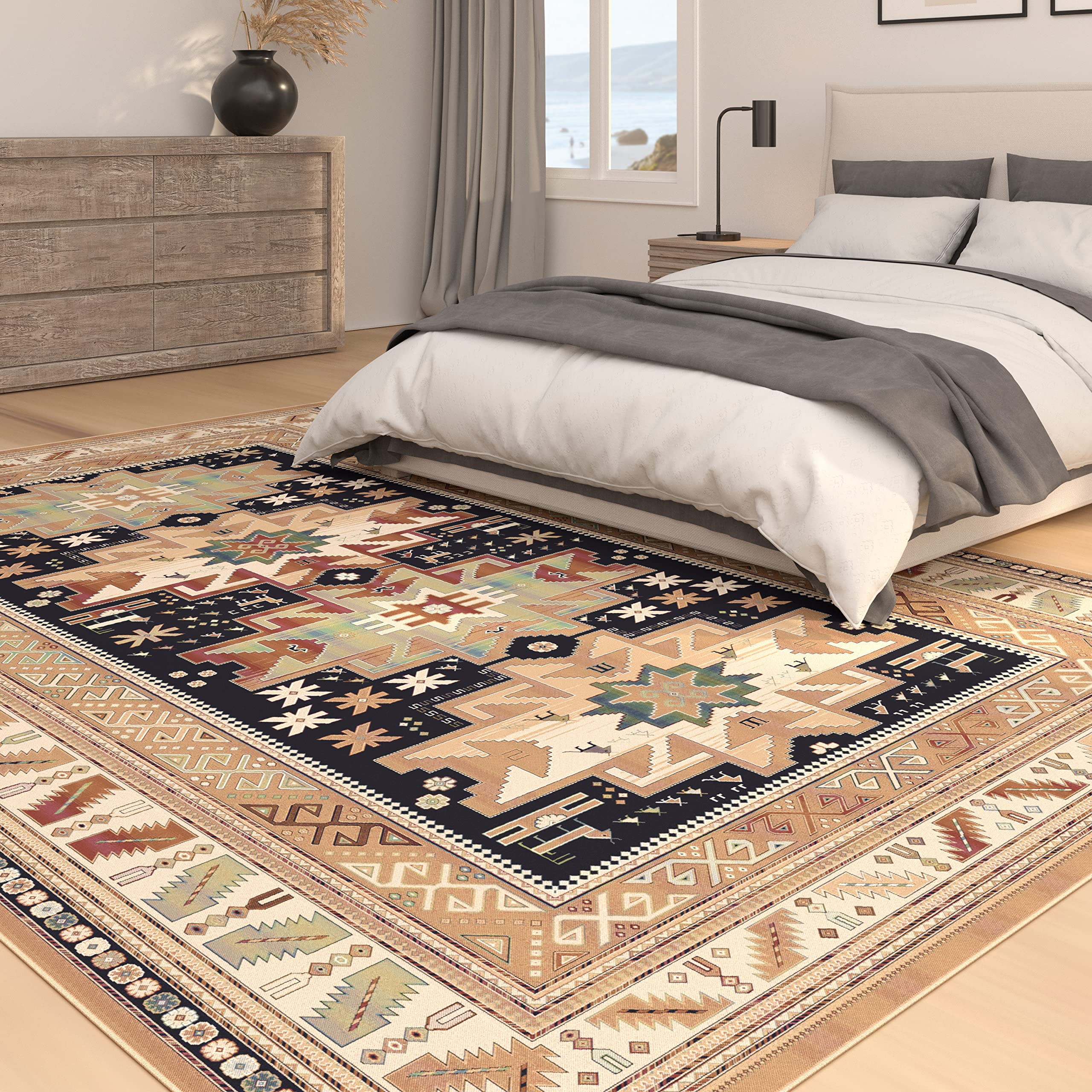 Sonoma Gypsy Rust, Black, Ivory, Aqua Viscose Area Rug