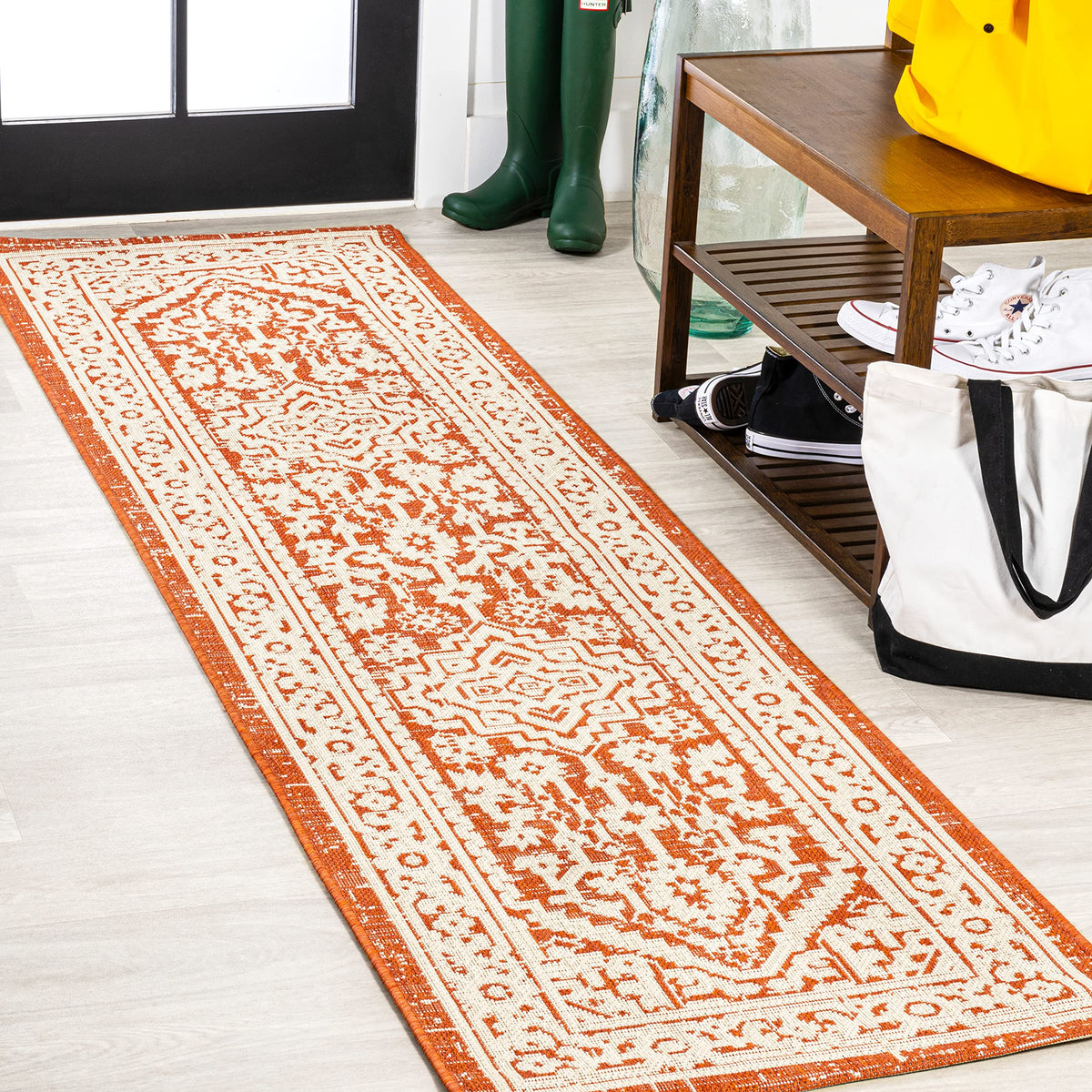 Jonathan Y Smb101F-210 Sinjuri Medallion Textured Weave Indoor Outdoor Area Rug, Coastal, Traditional, Transitional Easy Cleanin