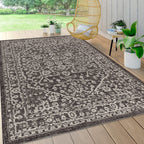 Jonathan Y Smb104C-8 Malta Bohemian Medallion Textured Weave Indoor Outdoor Area -Rug, Coastal, Traditional, Transitional Easy -Cleaning,Bedroom,Kitchen,Backyard,Patio,Non Shedding, Black/Gray, 8 X 10