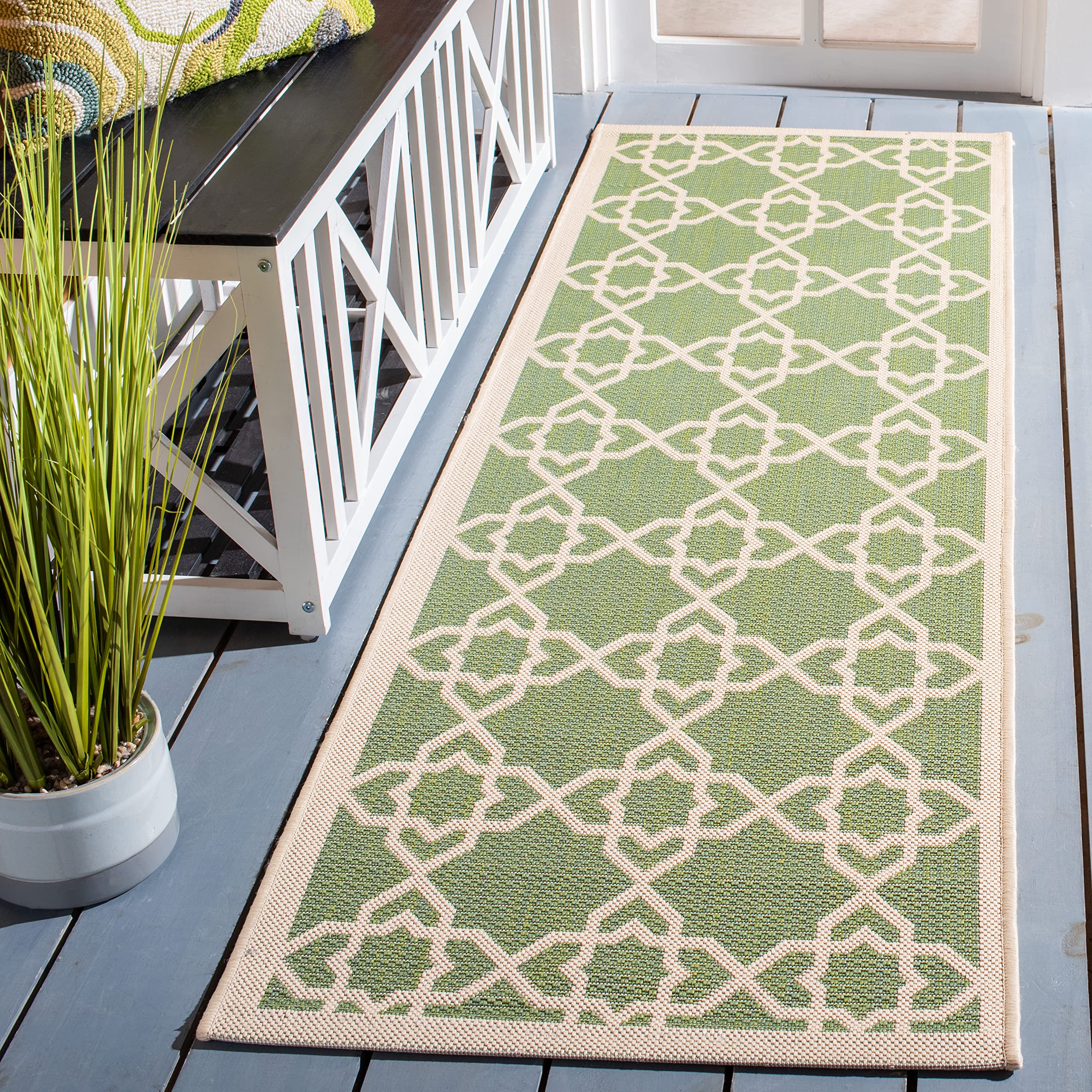 Safavieh Courtyard Collection Runner Rug - 2'3' X 10', Green & Beige, Non-Shedding & Easy Care, Indoor/Outdoor & Washable-Ideal