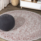 Jonathan Y Smb102A-5R Rozetta Boho Medallion Textured Weave Indoor Outdoor Area Rug Coastal Bohemian Rustic Glam Easy Cleaning Bedroom Kitchen Backyard Patio Non Shedding, 5' Round, Red/Taupe