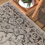 Jonathan Y Smb102D-210 Rozetta Boho Medallion Textured Weave Indoor Outdoor Area Rug Coastal Bohemian Rustic Glam Easy Cleaning Bedroom Kitchen Backyard Patio Non Shedding, 2 X 10, Gray/Black