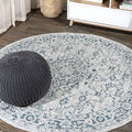 Jonathan Y Smb102C-5R Rozetta Boho Medallion Textured Weave Indoor Outdoor Area Rug Coastal Bohemian Rustic Glam Easy Cleaning Bedroom Kitchen Backyard Patio Non Shedding, 5' Round, Gray/Teal