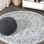 Jonathan Y Smb102C-5R Rozetta Boho Medallion Textured Weave Indoor Outdoor Area Rug Coastal Bohemian Rustic Glam Easy Cleaning Bedroom Kitchen Backyard Patio Non Shedding, 5' Round, Gray/Teal