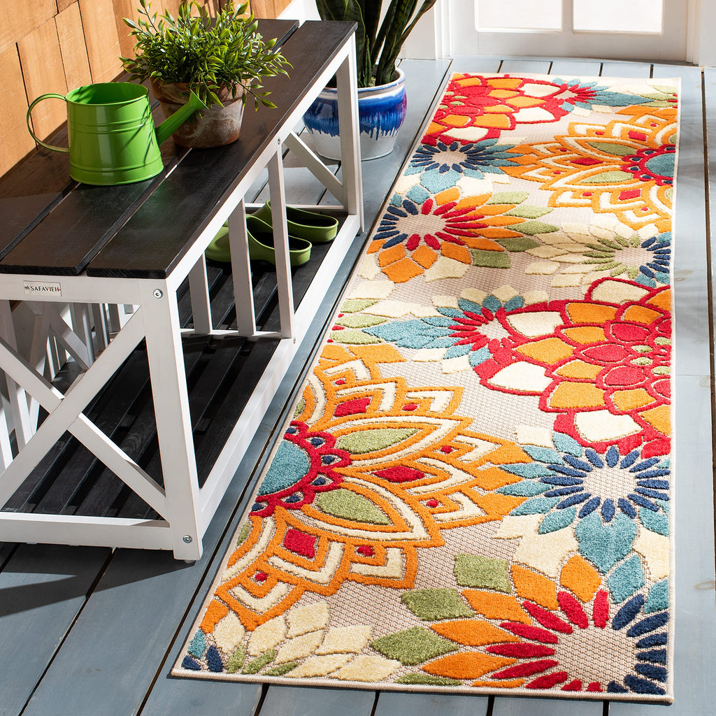Safavieh Cabana Collection 2'2' X 7' Ivory/Orange Cbn328A Floral Indoor/ Outdoor Non-Shedding Easy Cleaning Patio Backyard Porc