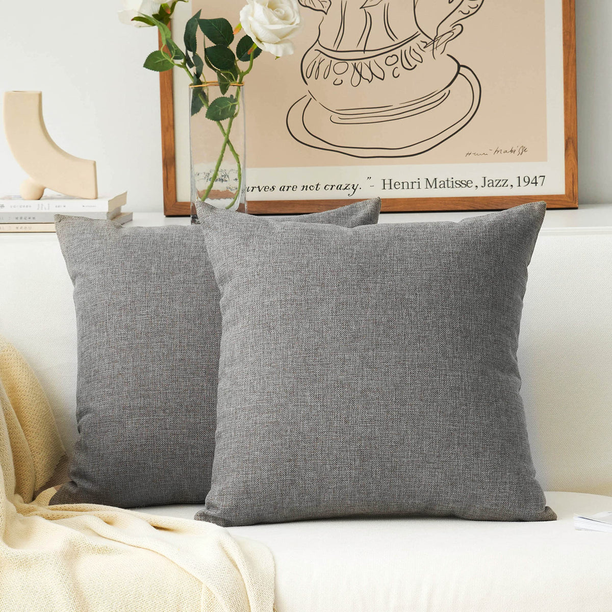Home Brilliant Pillow Covers 16 X 16 Gray Decorative Pillow Covers For Car Office Bench Couch Sofa, 40X40 Cm, Dark Grey