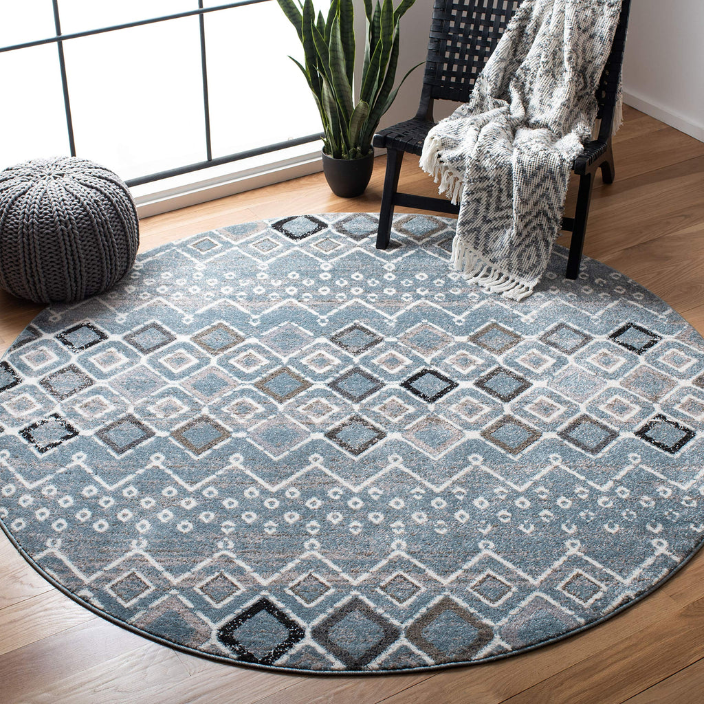 SAFAVIEH Amsterdam Collection 6'7'' Round Blue/Ivory AMS108L Moroccan Boho Non-Shedding Dining Room Entryway Foyer Living Room B