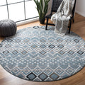 SAFAVIEH Amsterdam Collection 6'7'' Round Blue/Ivory AMS108L Moroccan Boho Non-Shedding Dining Room Entryway Foyer Living Room B