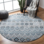 SAFAVIEH Amsterdam Collection 6'7'' Round Blue/Ivory AMS108L Moroccan Boho Non-Shedding Dining Room Entryway Foyer Living Room B