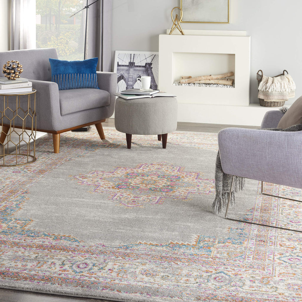 Nourison Passion Grey 9' X 12' Area Rug, Boho, Traditional, Easy Clean, Non Shedding, Bed Room, Living Room, Hallway (9X12)