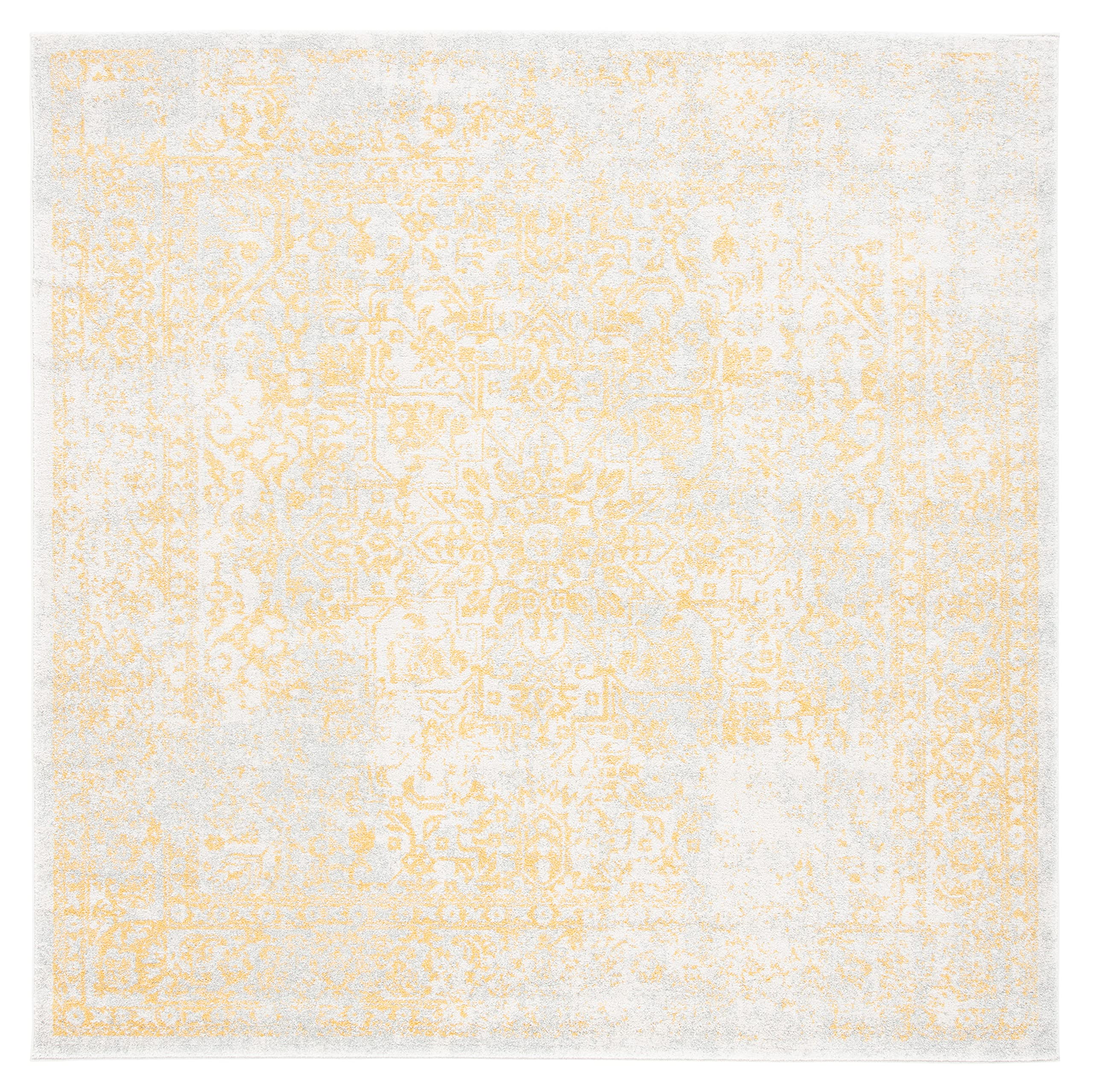 SAFAVIEH Evoke Collection Accent Rug - 3 Square, Ivory & Gold, Distressed Design, Non-Shedding & Easy Care, Ideal for High Traf