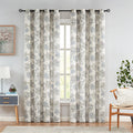 Floral Botanical Light Filtering Curtain Panel with Green and Blue Leaf for Rustic Farmhouse Linen Texture Grommet Top Window Tr