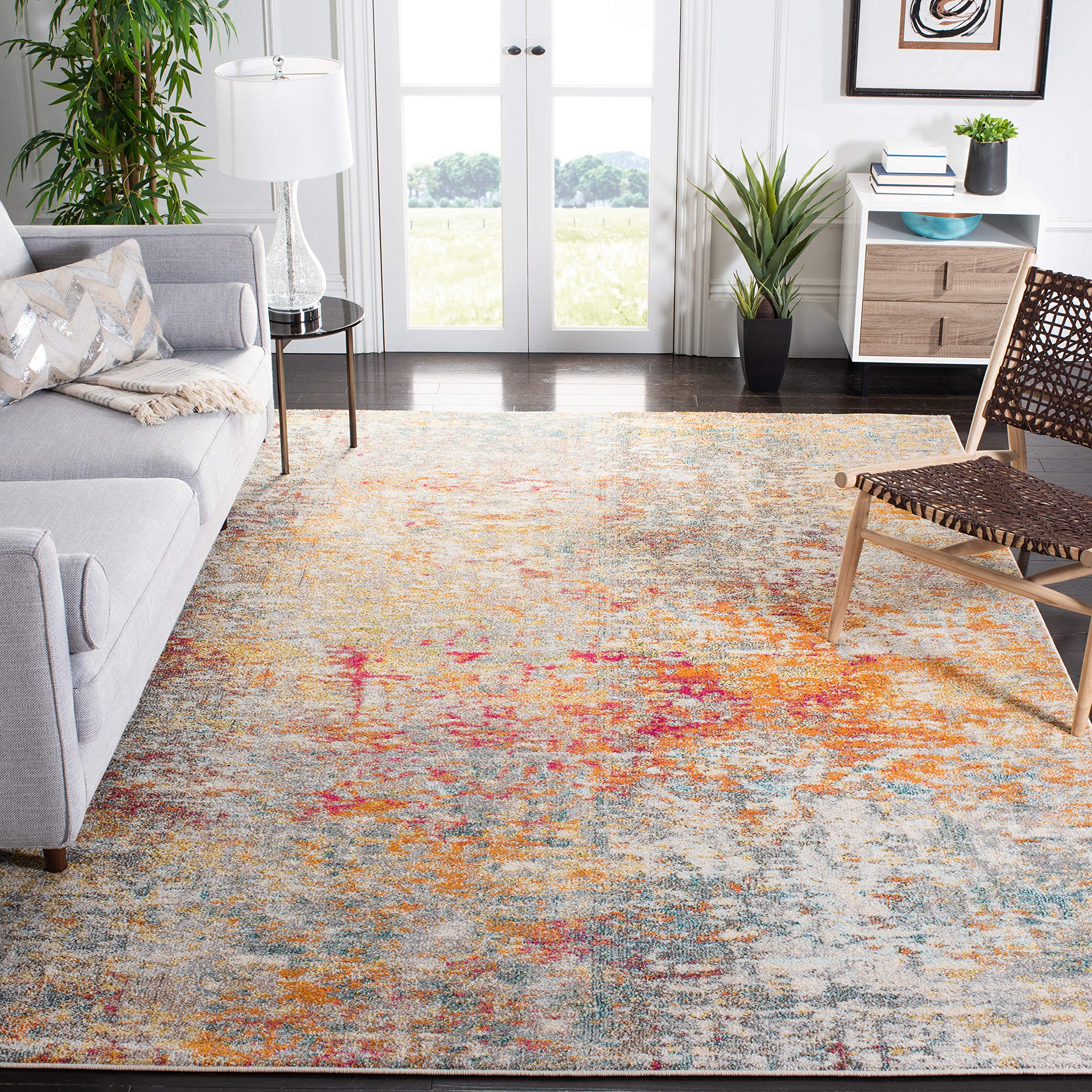 SAFAVIEH Madison Collection 10 Square Grey/Turquoise MAD460G Modern Abstract Non-Shedding Living Room Dining Bedroom Area Rug