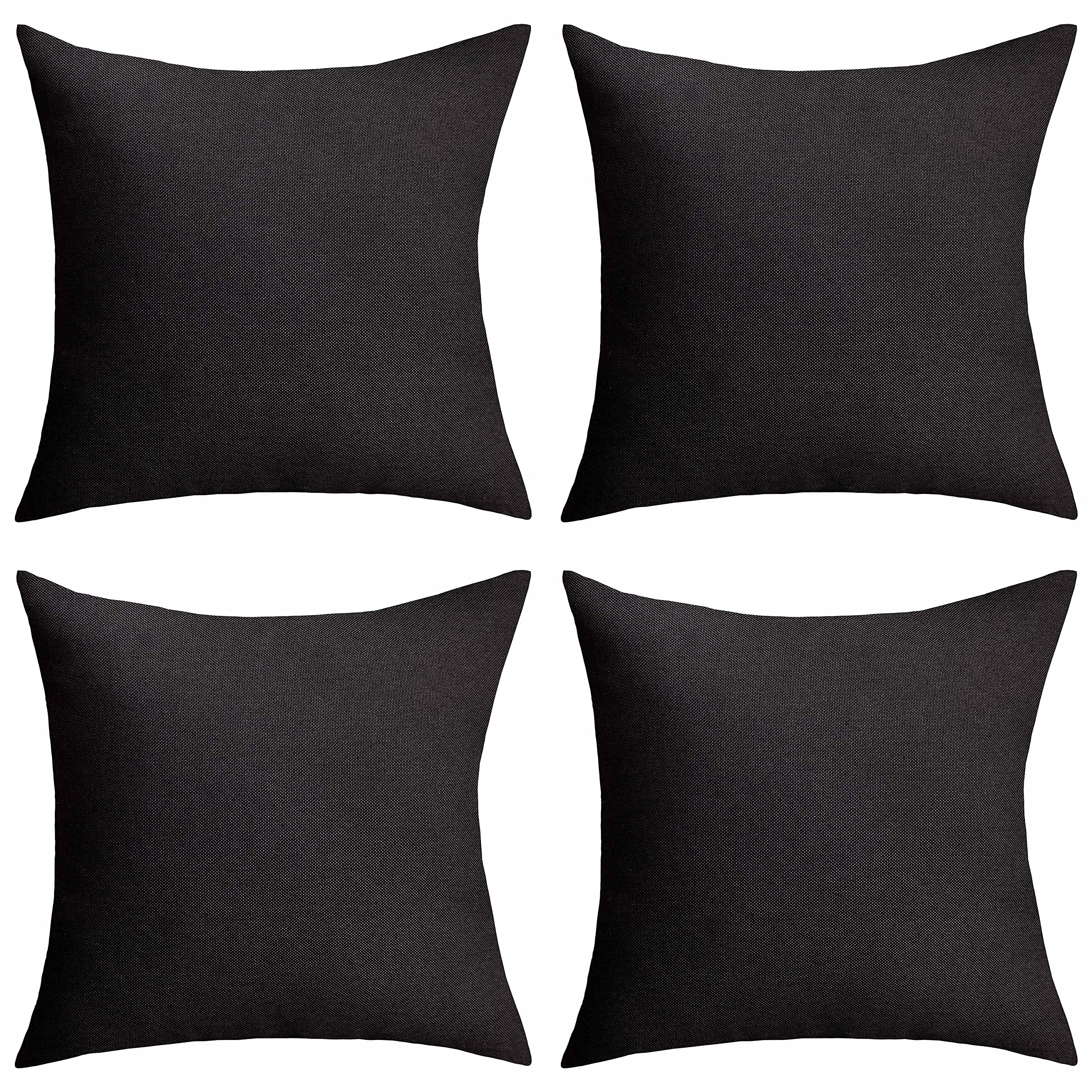 Home Brilliant Pillow Covers Outdoor Black Throw Pillows Winter Waterproof Linen Decorative Pillow Cases For Chairs, 18X18 Inch,
