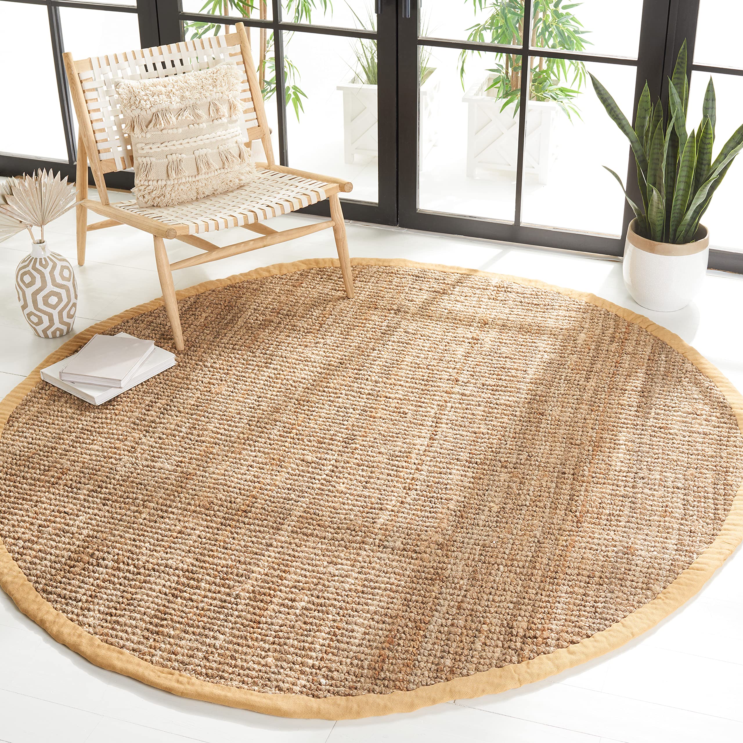 SAFAVIEH Natural Fiber Collection 3' Round Natural NF747A Handmade Farmhouse Premium Jute Area Rug