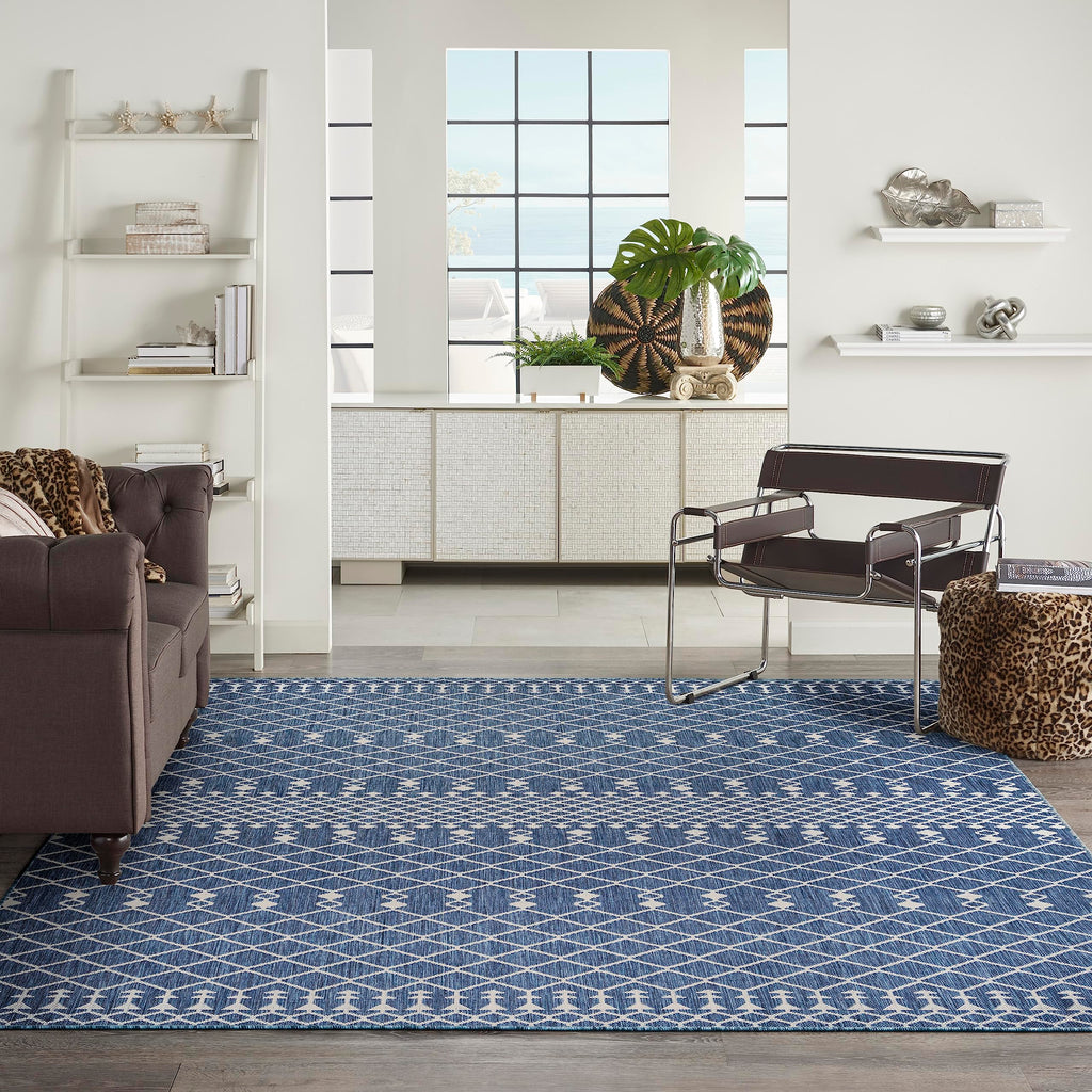 Nourison Positano Indoor/Outdoor Navy Blue 8' X 10' Area Rug, Easy Cleaning, Non Shedding, Bed Room, Living Room, Dining Room, Backyard, Deck, Patio (8X10)