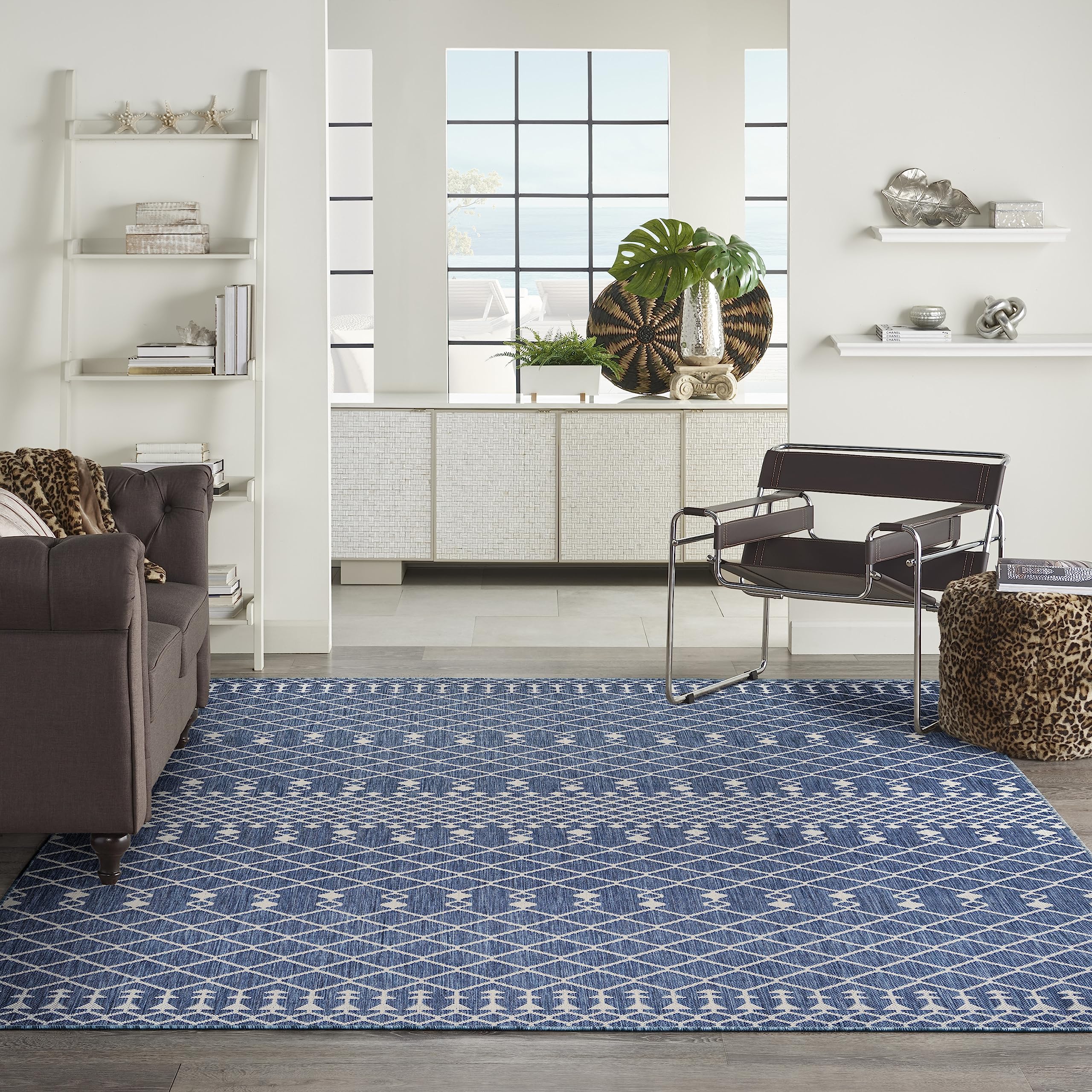 Nourison Positano Indoor/Outdoor Navy Blue 8' X 10' Area Rug, Easy Cleaning, Non Shedding, Bed Room, Living Room, Dining Room, Backyard, Deck, Patio (8X10)