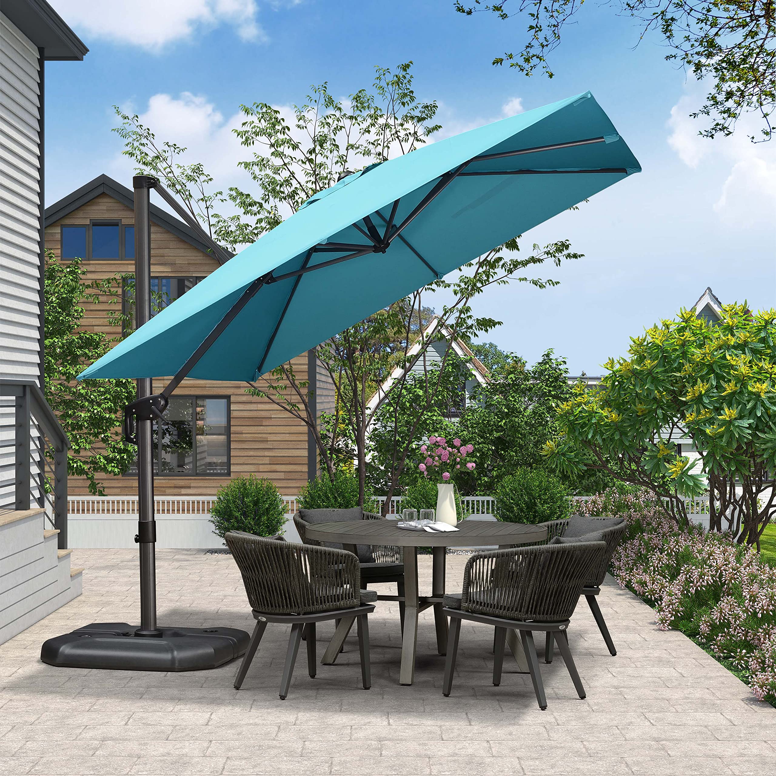 Purple Leaf 9 Feet Patio Umbrella Outdoor Cantilever Square Umbrella Aluminum Offset Umbrella With 360-Degree Rotation For Garden Deck Pool Patio, Turquoise Blue