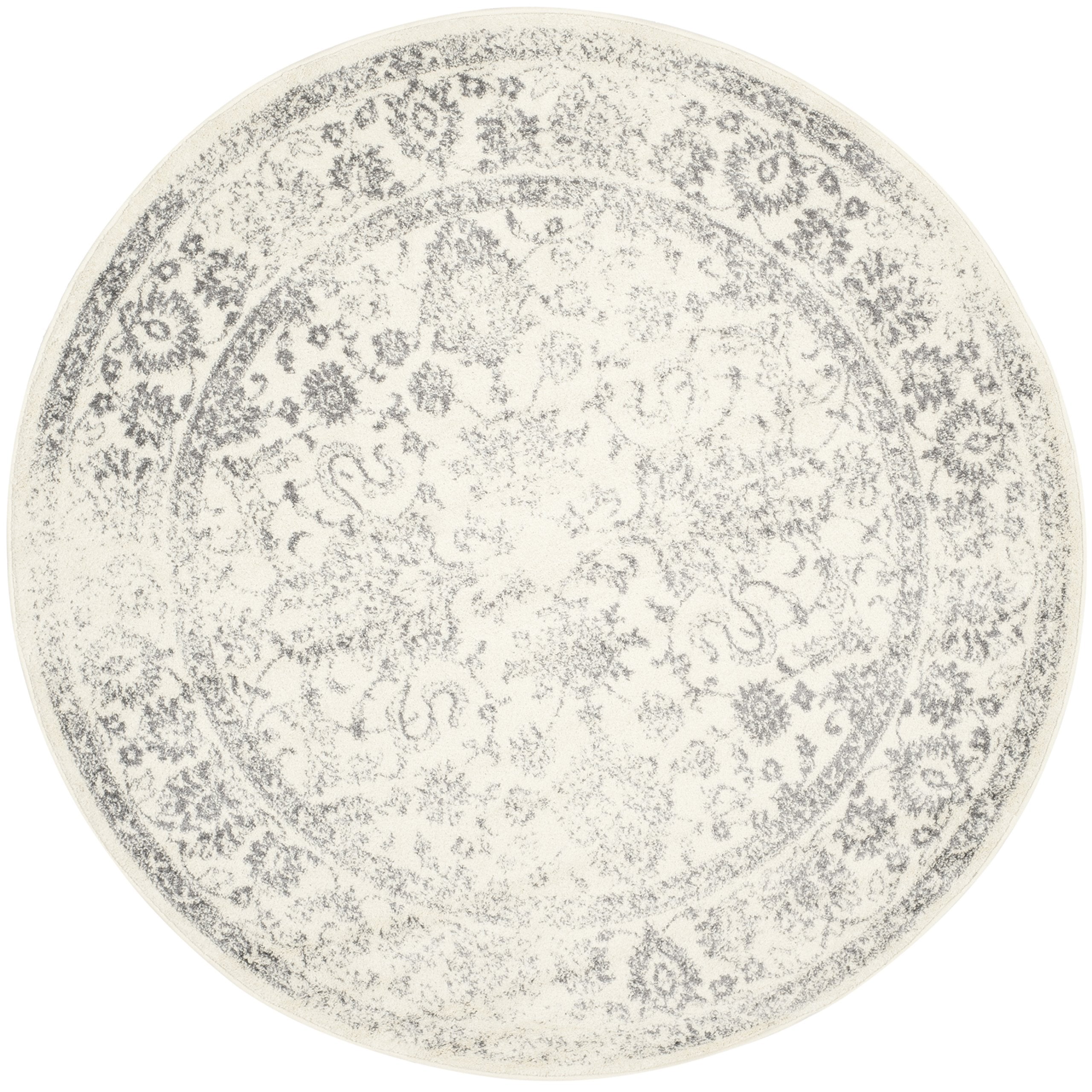 Safavieh Adirondack Collection Area Rug - 4' Round, Ivory & Silver, Oriental Distressed Design, Non-Shedding & Easy Care, Ideal