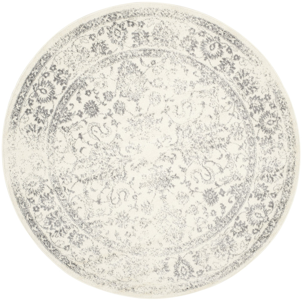 Safavieh Adirondack Collection Area Rug - 4' Round, Ivory & Silver, Oriental Distressed Design, Non-Shedding & Easy Care, Ideal