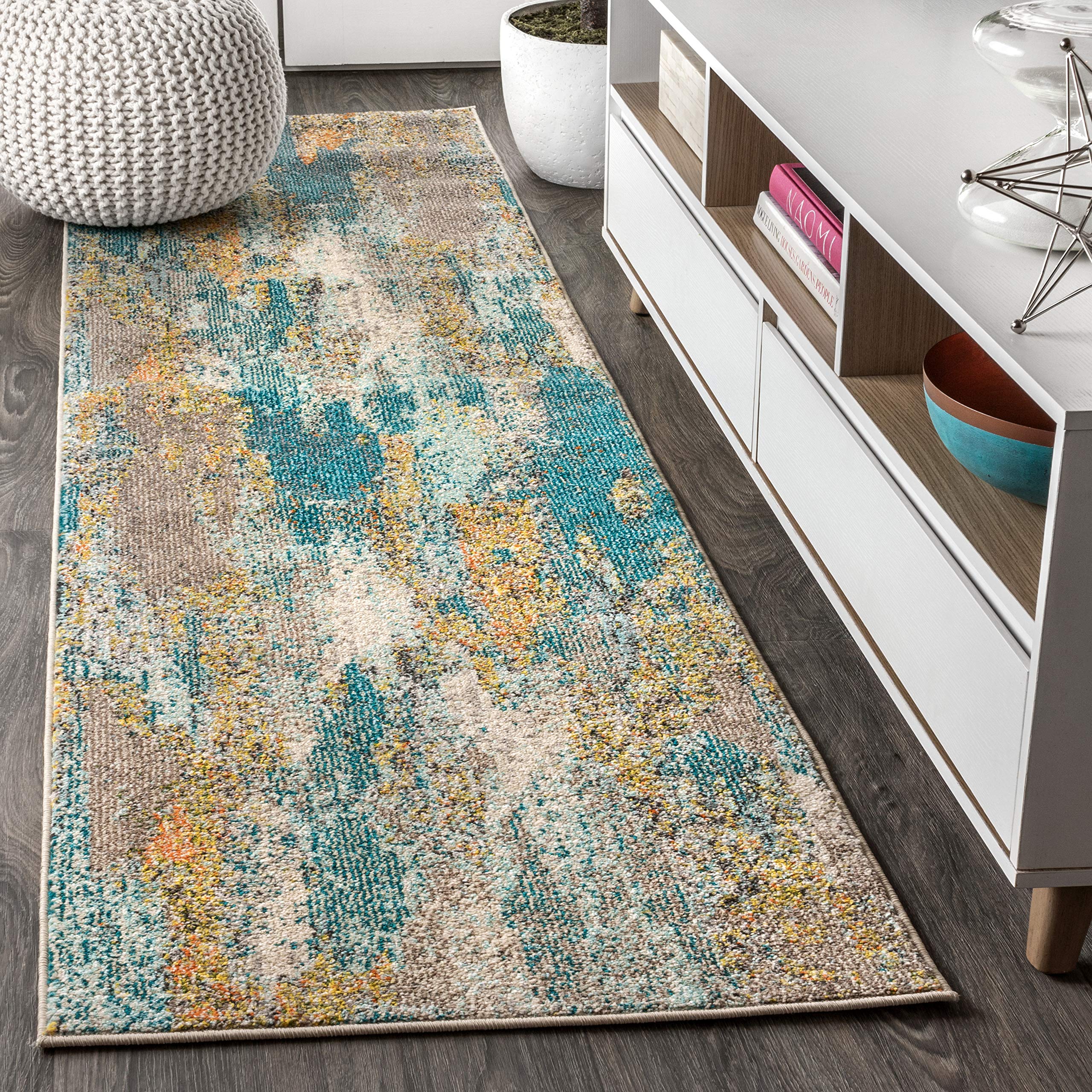 JONATHAN Y CTP106A-28 Contemporary POP Modern Abstract Vintage Waterfall Blue/Brown/Orange 2 ft. x 8 ft. Runner-Rug, Bohemian,Ea