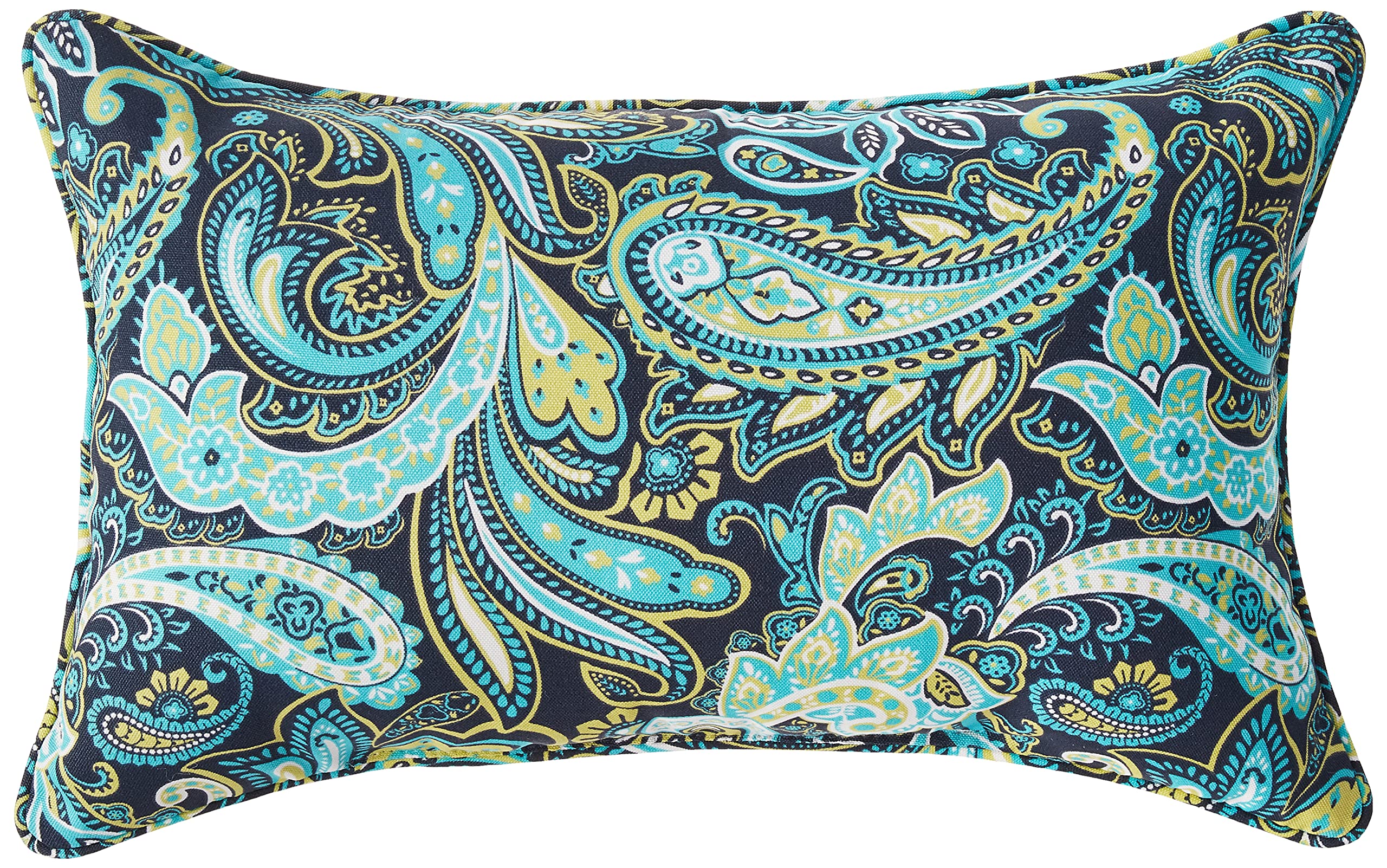 Pillow Perfect Paisley Indoor/Outdoor Accent Throw Pillow, Plush Fill, Weather, and Fade Resistant, Lumbar - 11.5 x 18.5 , Blue/