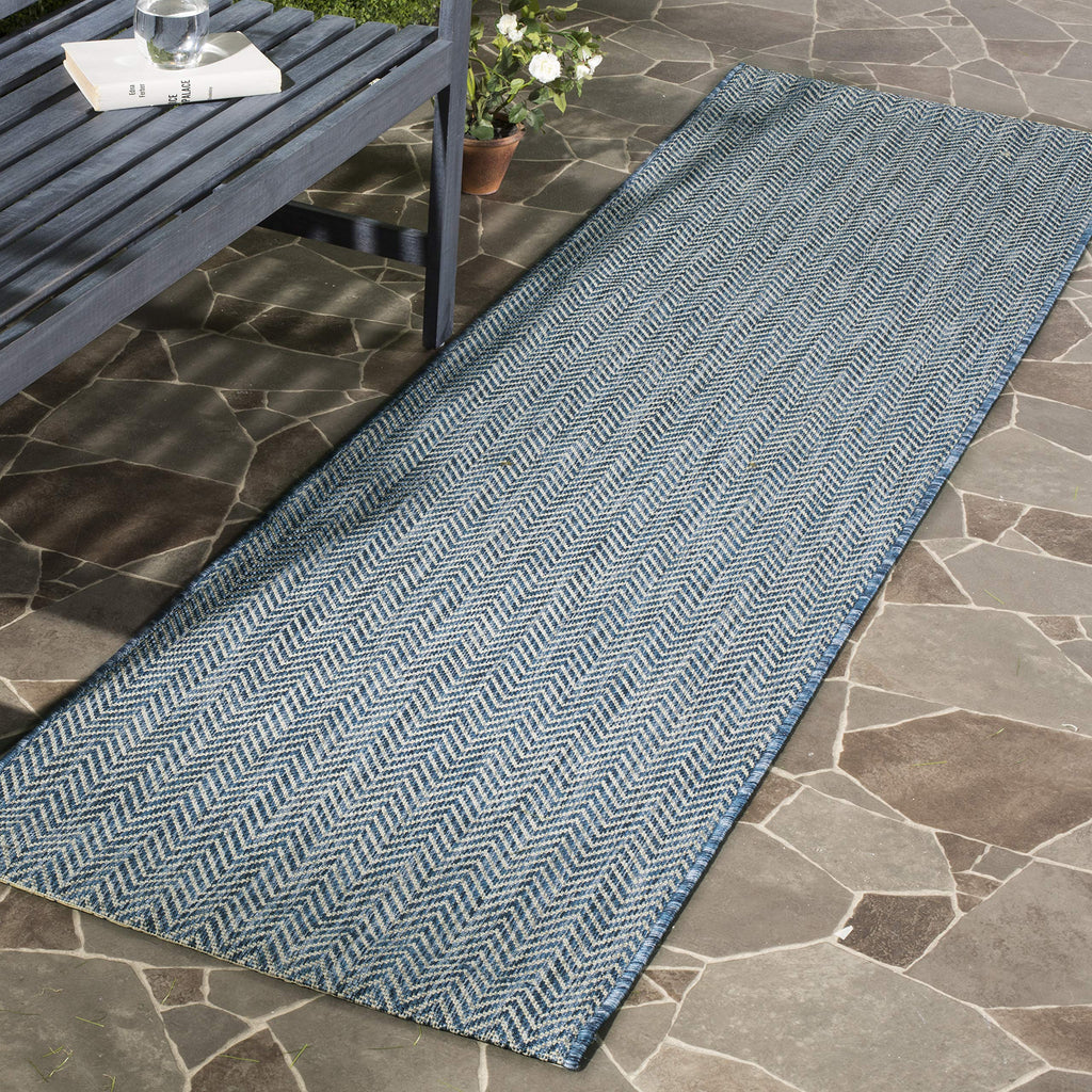 SAFAVIEH Courtyard Collection 2'3' x 18' Navy/Grey CY8022 Indoor/ Outdoor Patio Backyard Mudroom Runner Rug