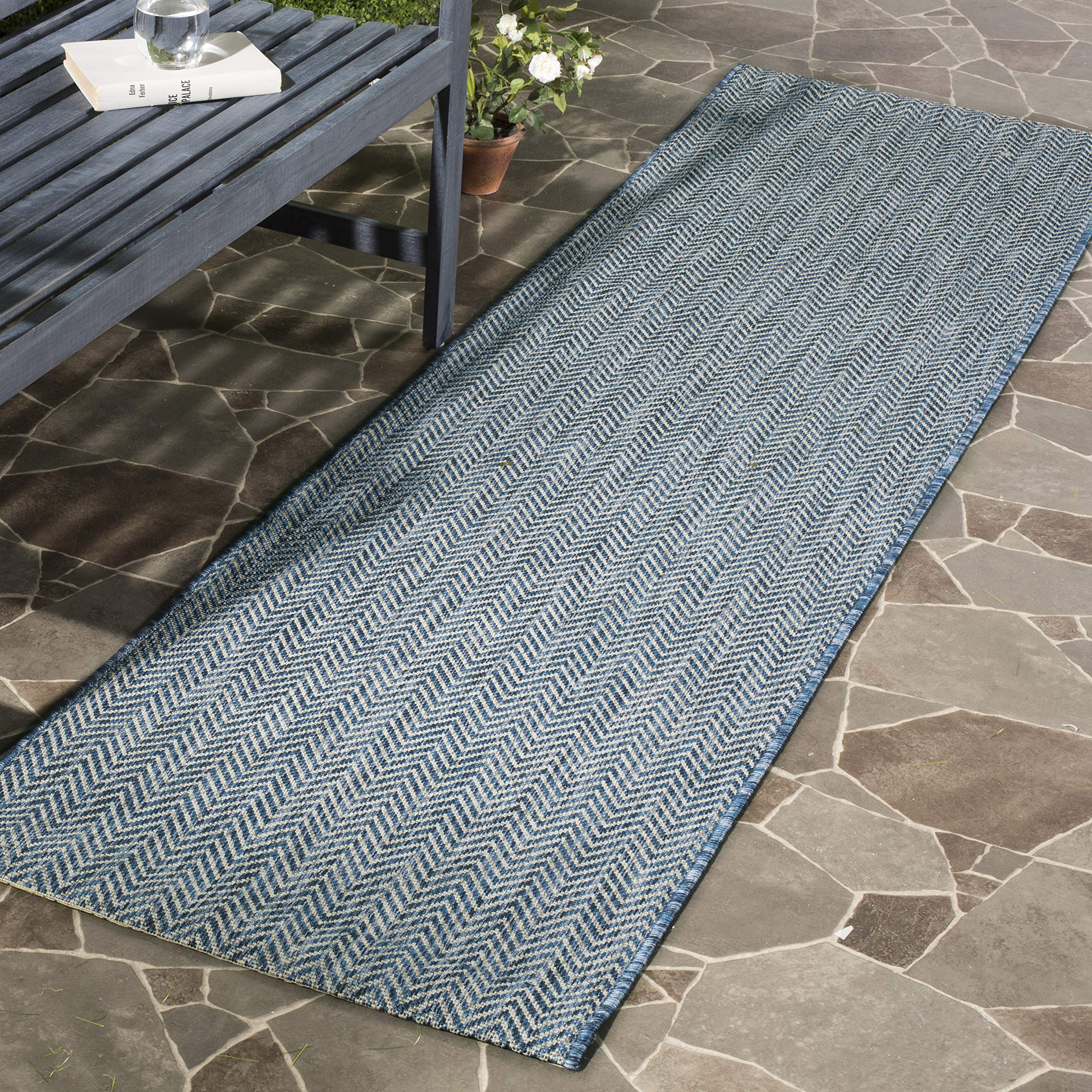 SAFAVIEH Courtyard Collection 2'3' x 18' Navy/Grey CY8022 Indoor/ Outdoor Patio Backyard Mudroom Runner Rug