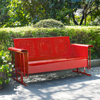 Crosley Furniture Bates Retro Metal Outdoor Sofa Glider, 3-Person Rocking Patio Bench for Porch, Deck, Bright Red Gloss