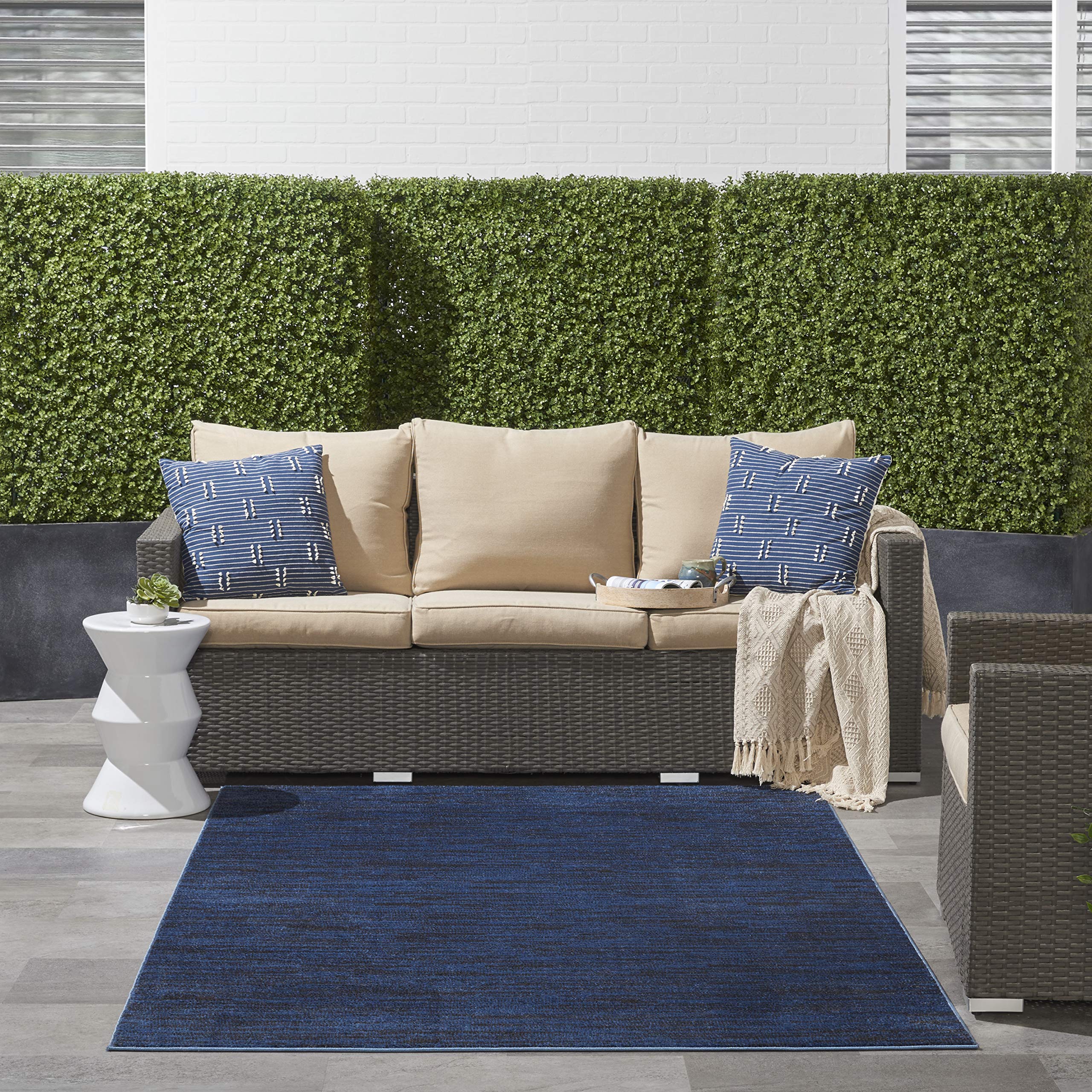 Nourison Essentials Indoor/Outdoor Midnight Blue 4' X 6' Area Rug, Easy -Cleaning, Non Shedding, Bed Room, Living Room, Dining Room, Backyard, Deck, Patio (4X6)