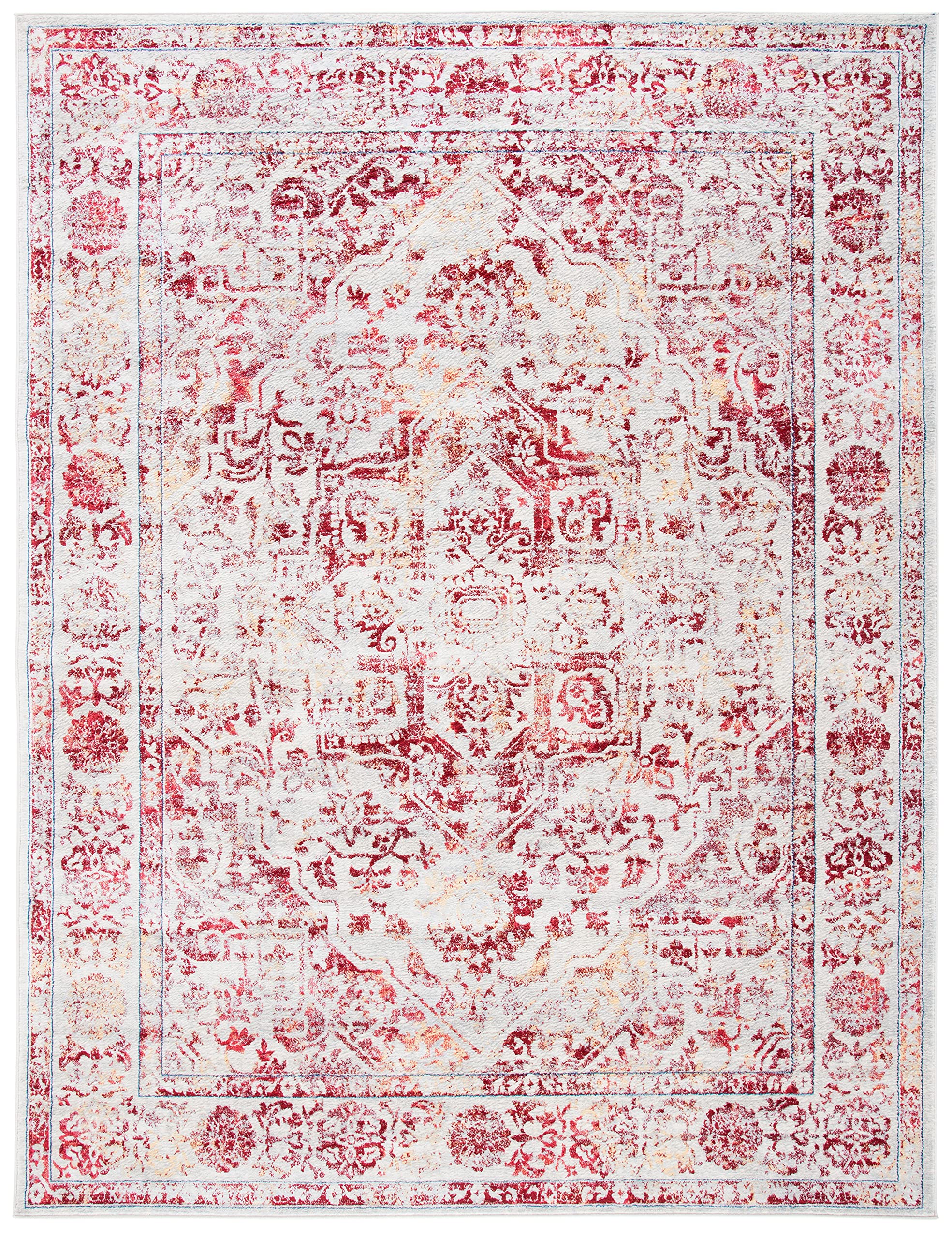 Safavieh Brentwood Collection Area Rug - 10' X 13', Ivory & Red, Medallion Distressed Design, Non-Shedding & Easy Care, Ideal Fo