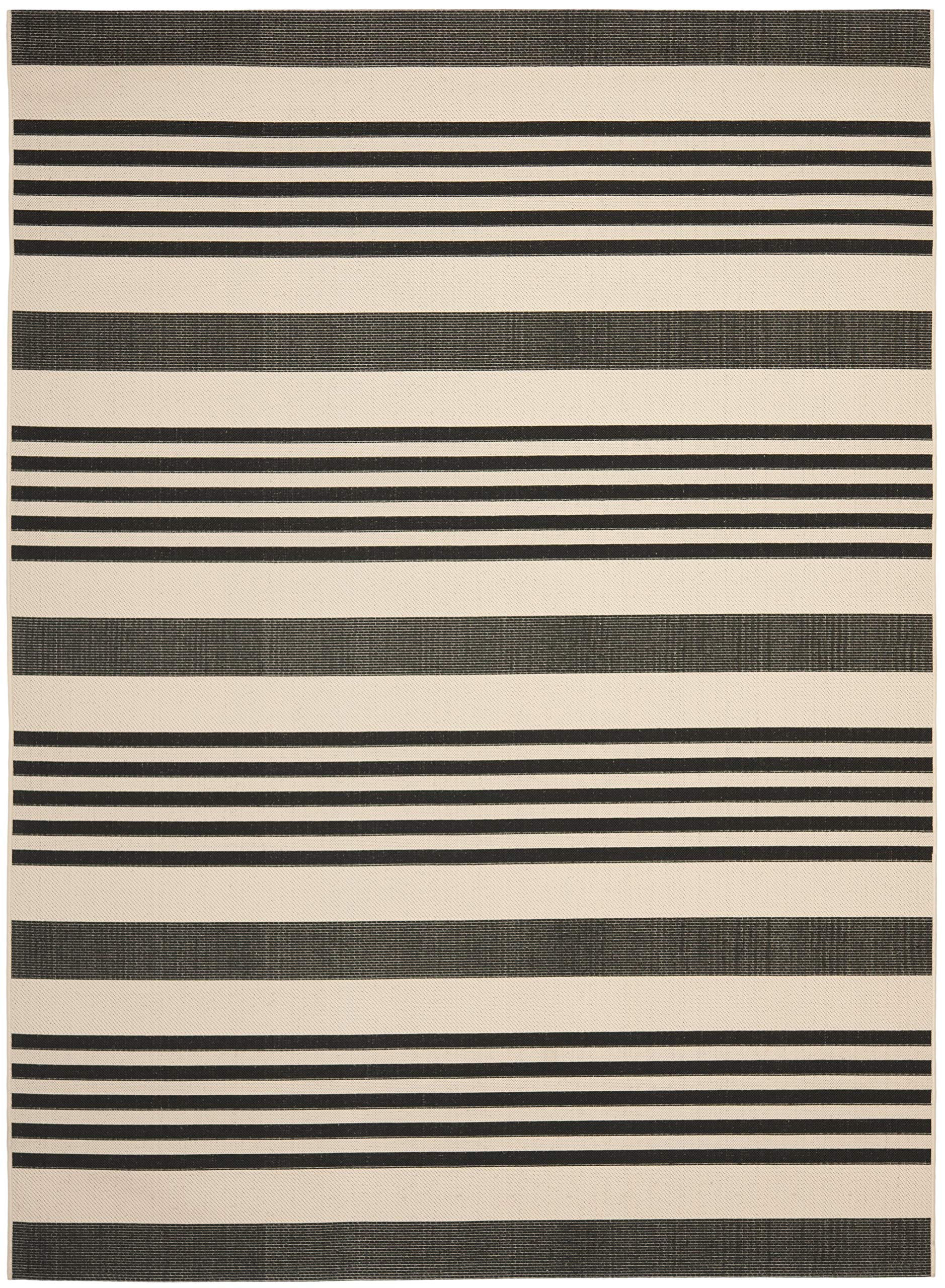 Safavieh Courtyard Collection Area Rug - 9' X 12', Black & Bone, Stripe Design, Non-Shedding & Easy Care, Indoor/Outdoor & Washa