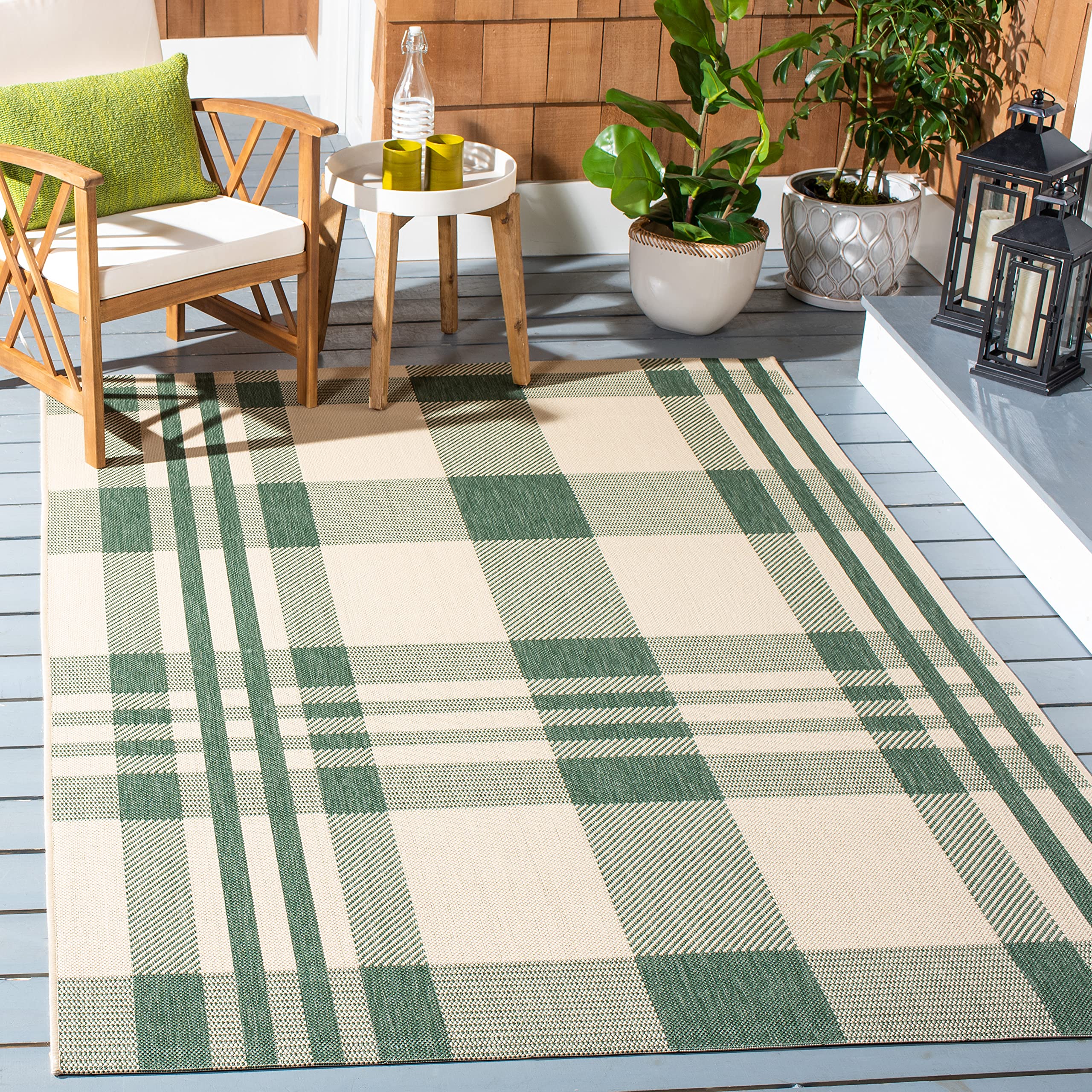 Safavieh Courtyard Collection Area Rug - 5'3' Square, Green & Beige, Non-Shedding & Easy Care, Indoor/Outdoor & Washable-Ideal