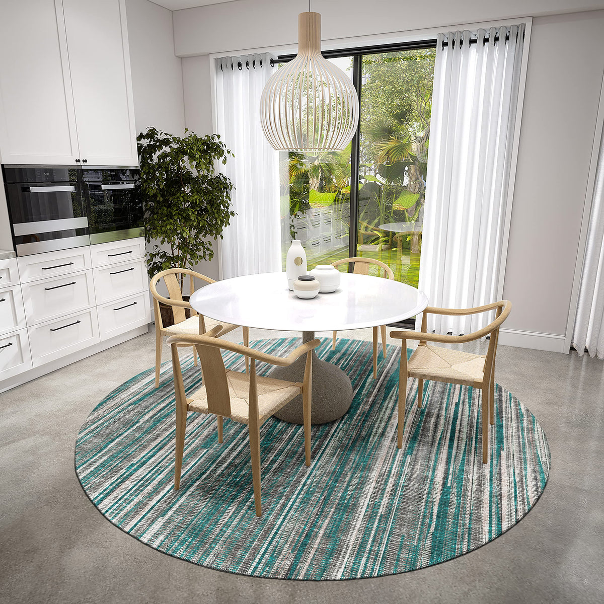 Addison Rugs Waverly 8' X 8' Awa31 Peacock Indoor Outdoor Round Rug, Easy Clean, Machine Washable, Non Shedding, Bedroom, Living Room, Dining Room, Kitchen, Patio Rug