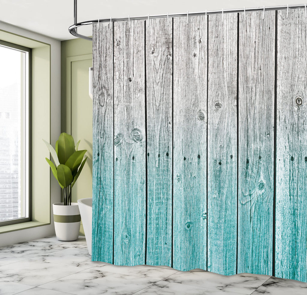 Ambesonne Rustic Shower Curtain, Powder Room Decorations Wood Panels Background With Digital Tones Effect Country House Image, C